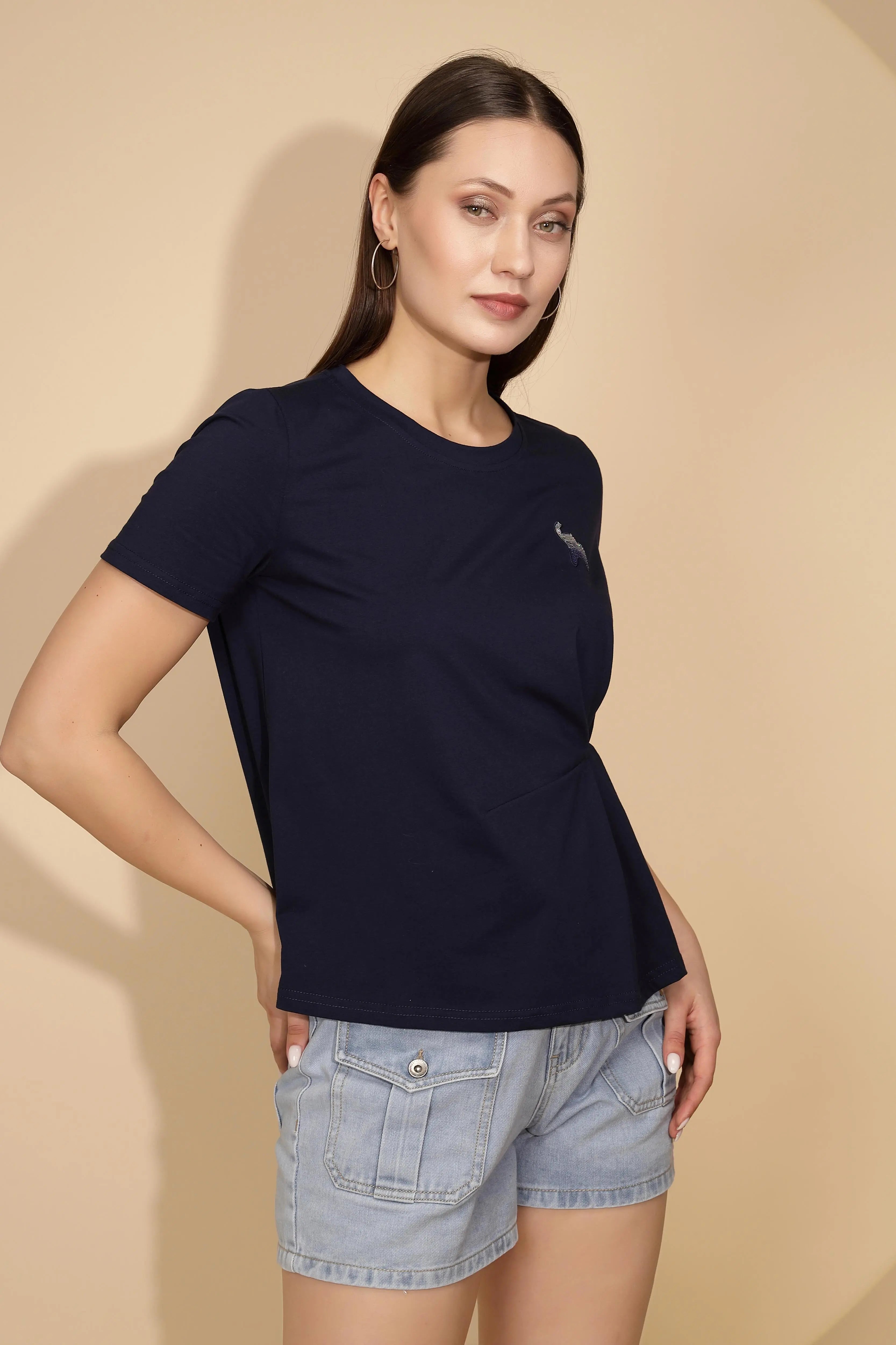Navy Cotton Blend Regular Fit Top - Global Republic