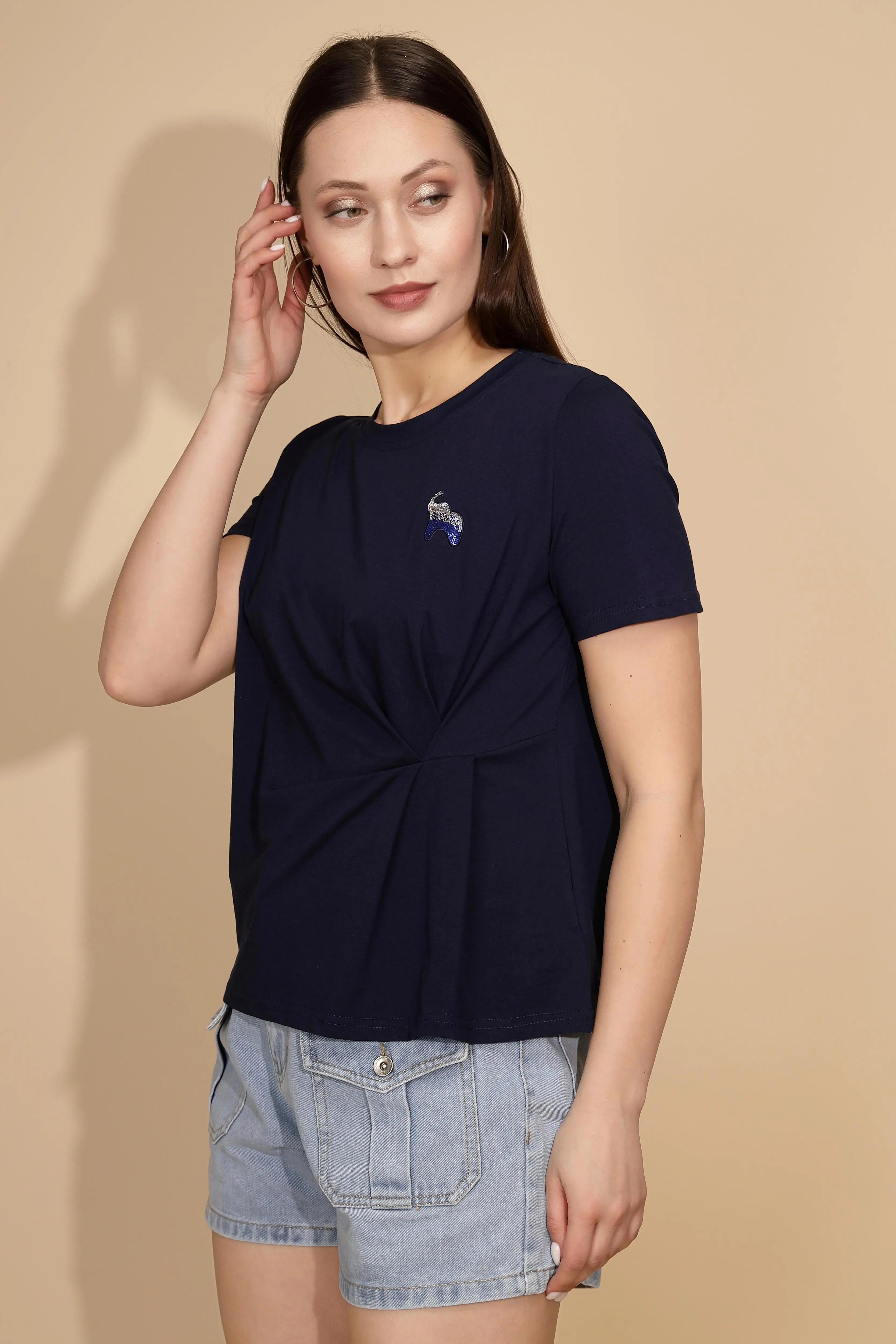 Navy Cotton Blend Regular Fit Top - Global Republic