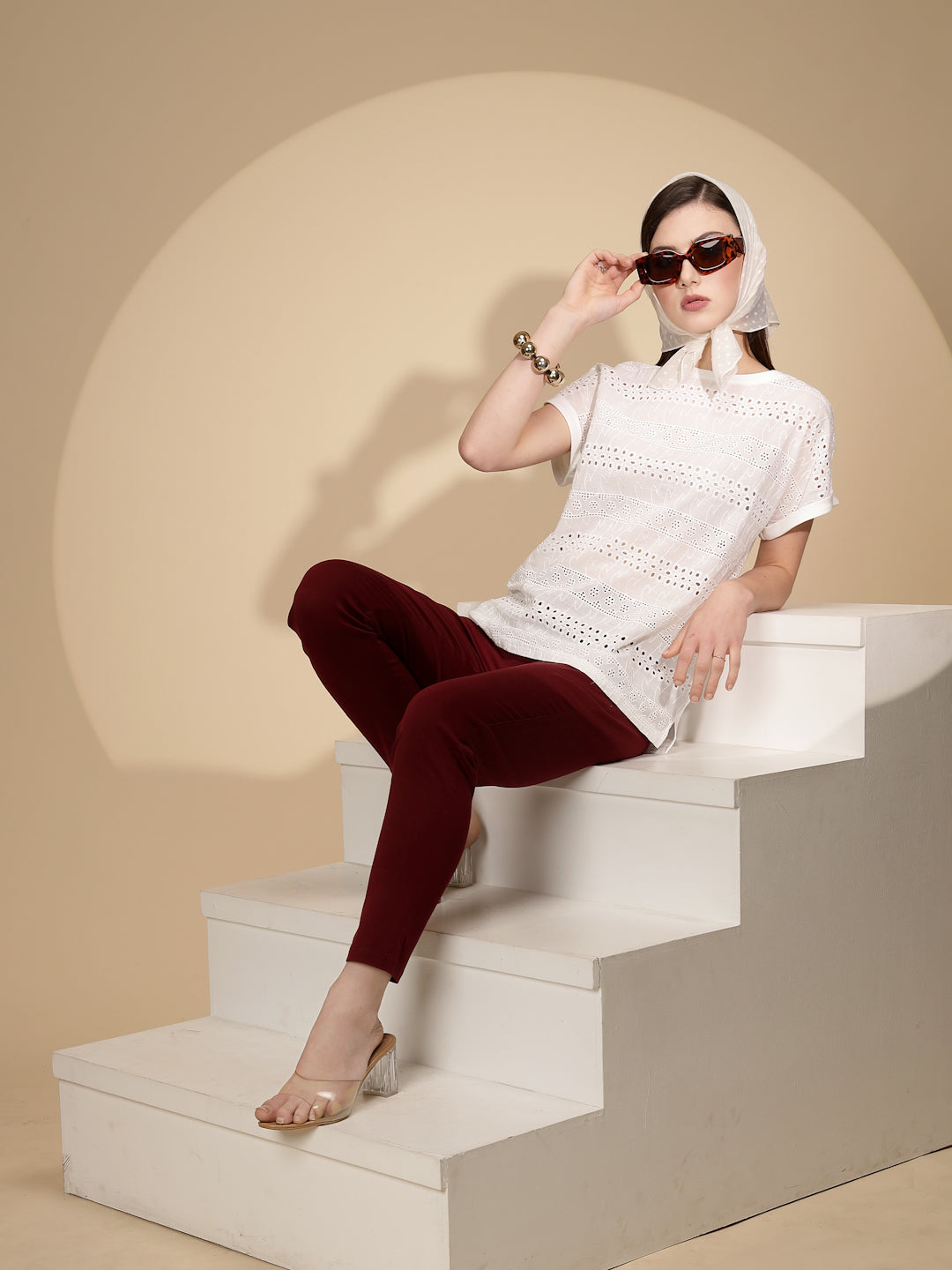 White Cotton Schiffli Top - Global Republic