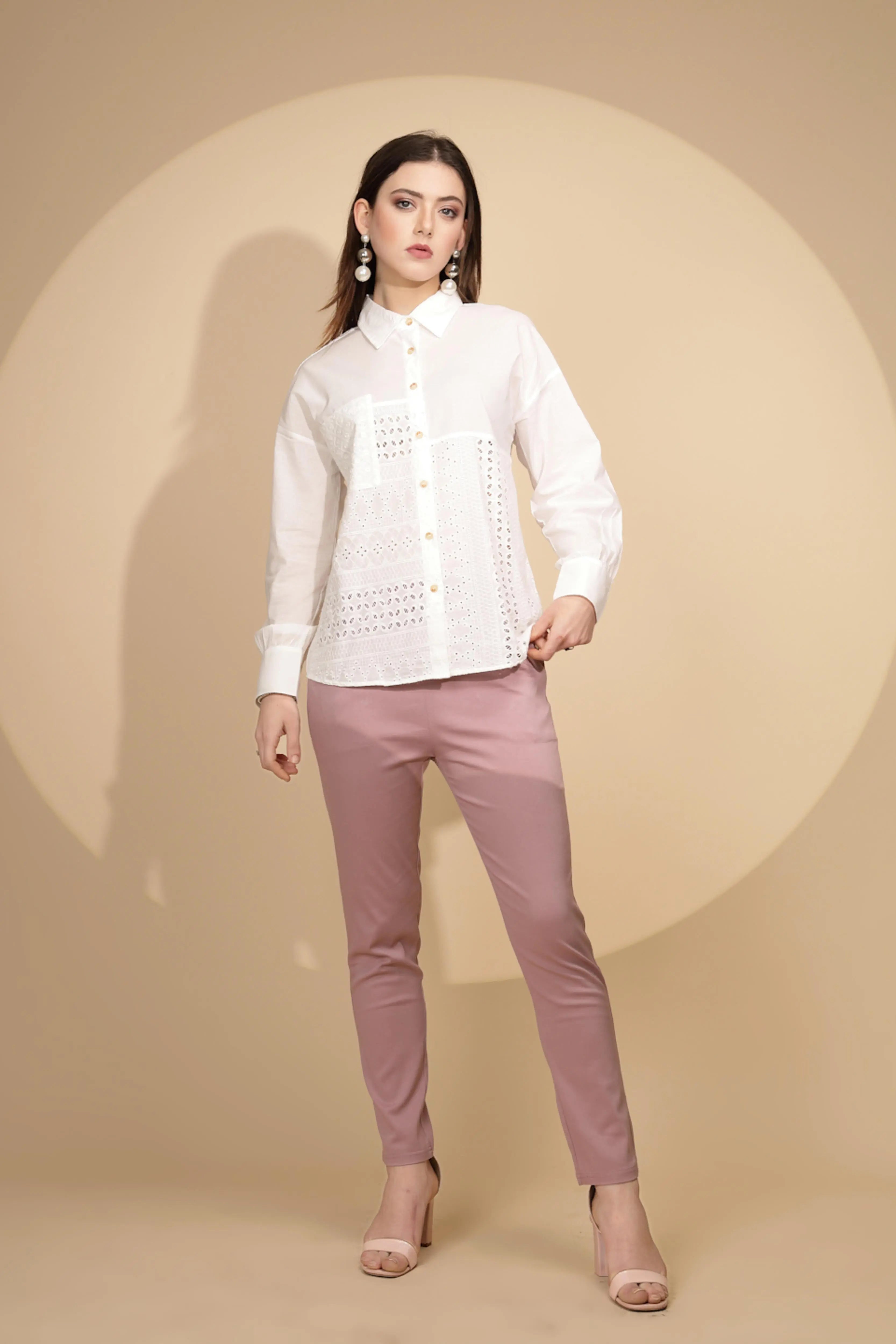 White Cotton Schiffli Shirt - Global Republic