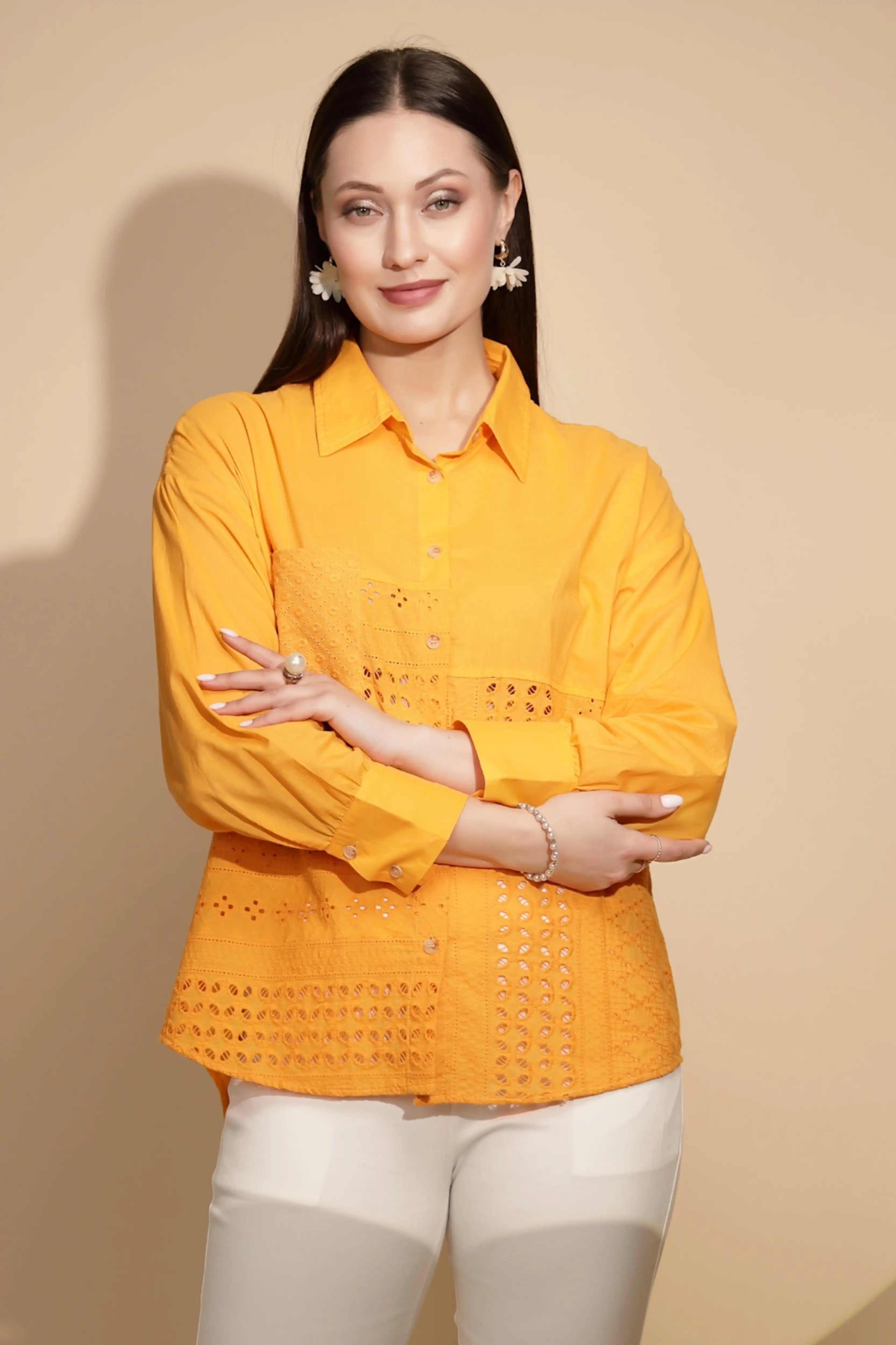 Cotton Schiffli Embroidered Shirt