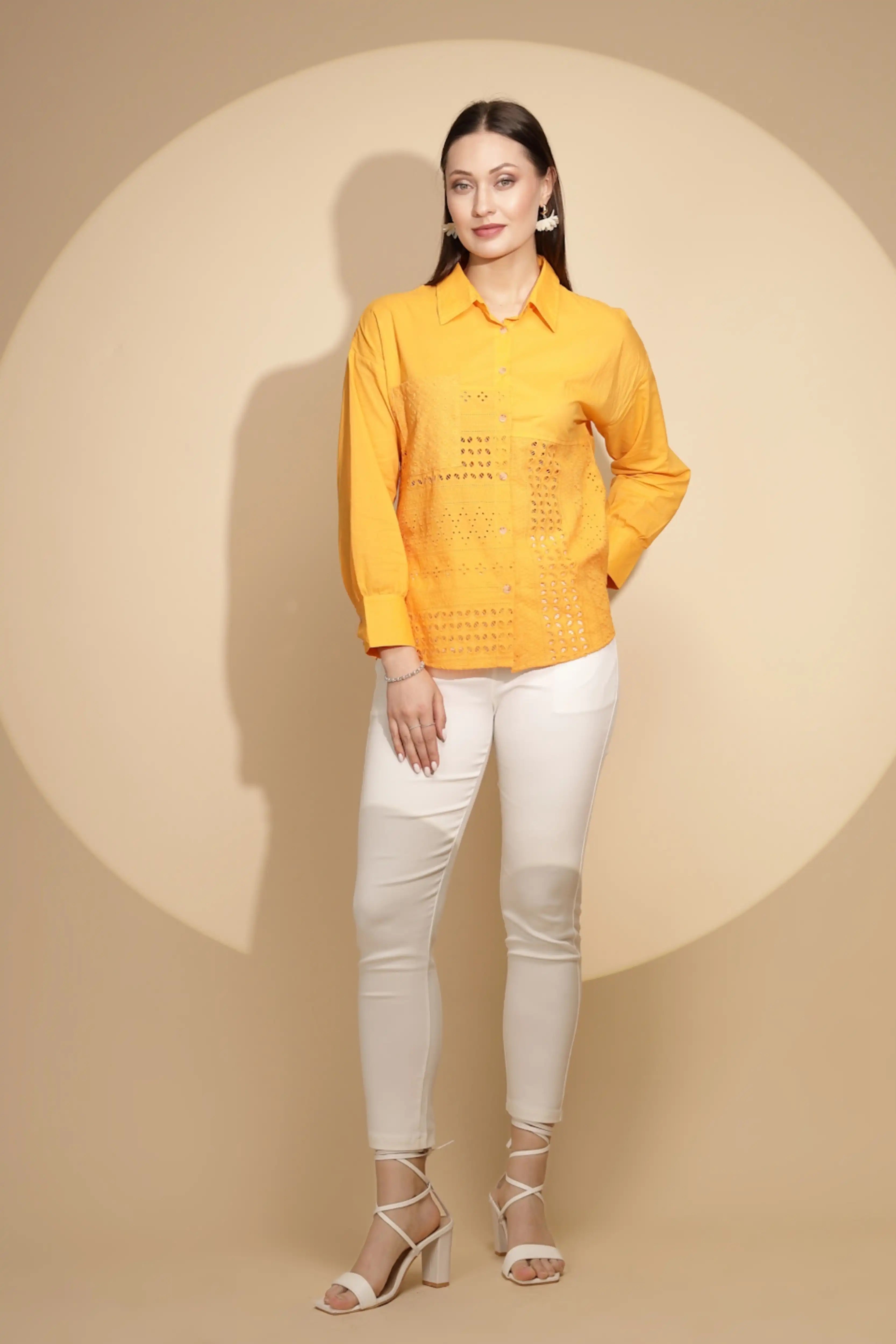 Cotton Schiffli Embroidered Shirt