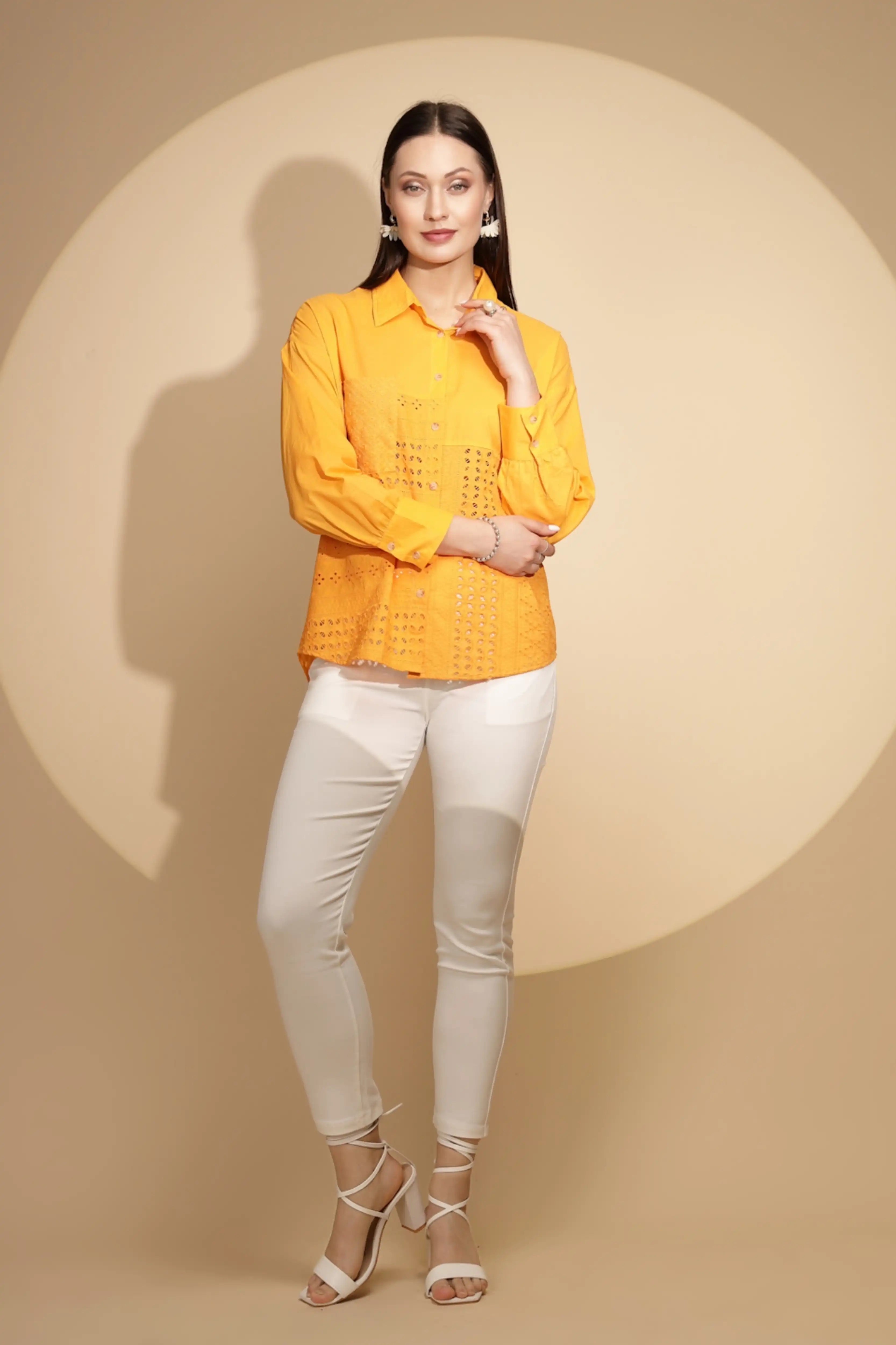 Cotton Schiffli Embroidered Shirt