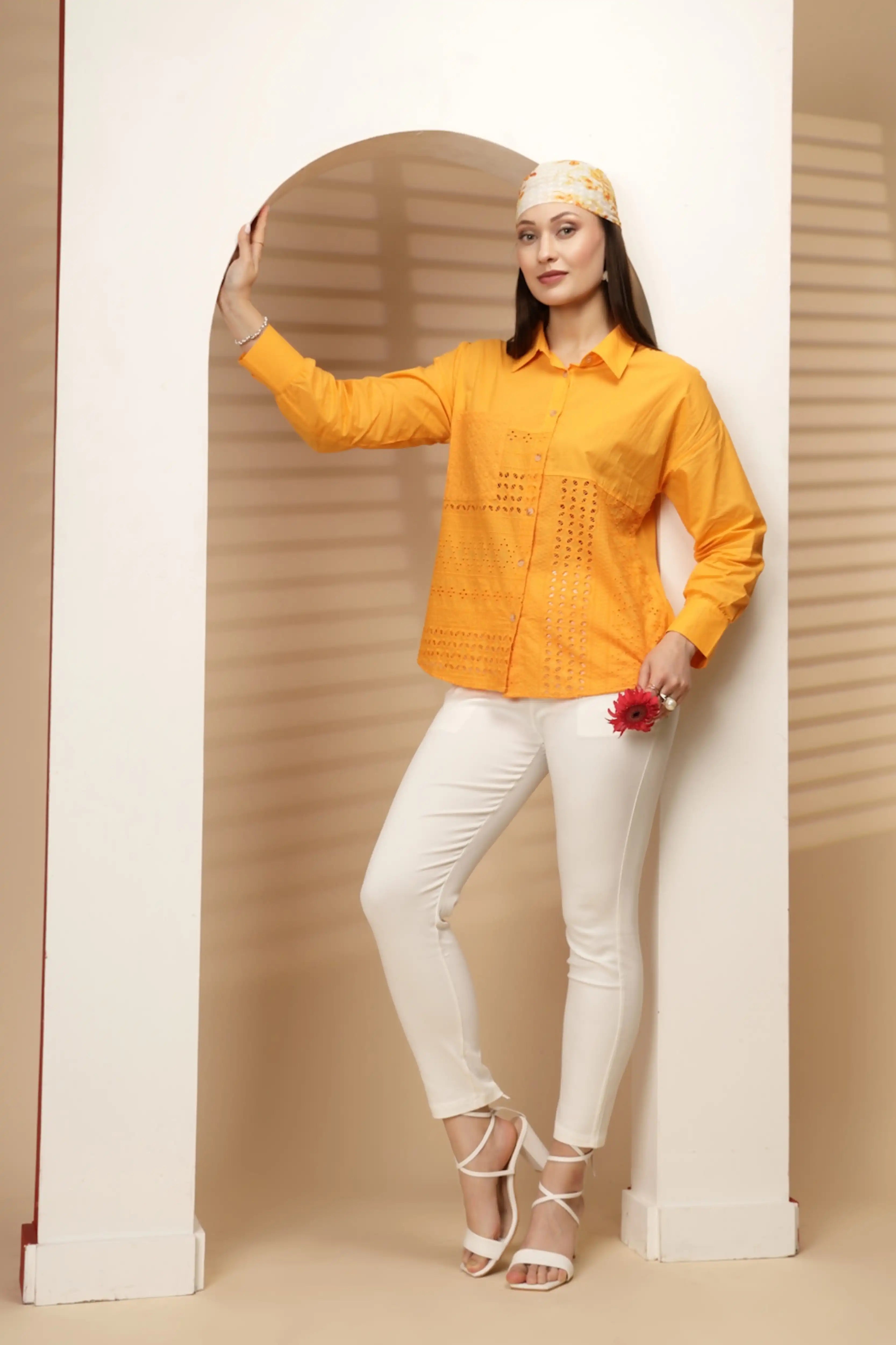 Cotton Schiffli Embroidered Shirt