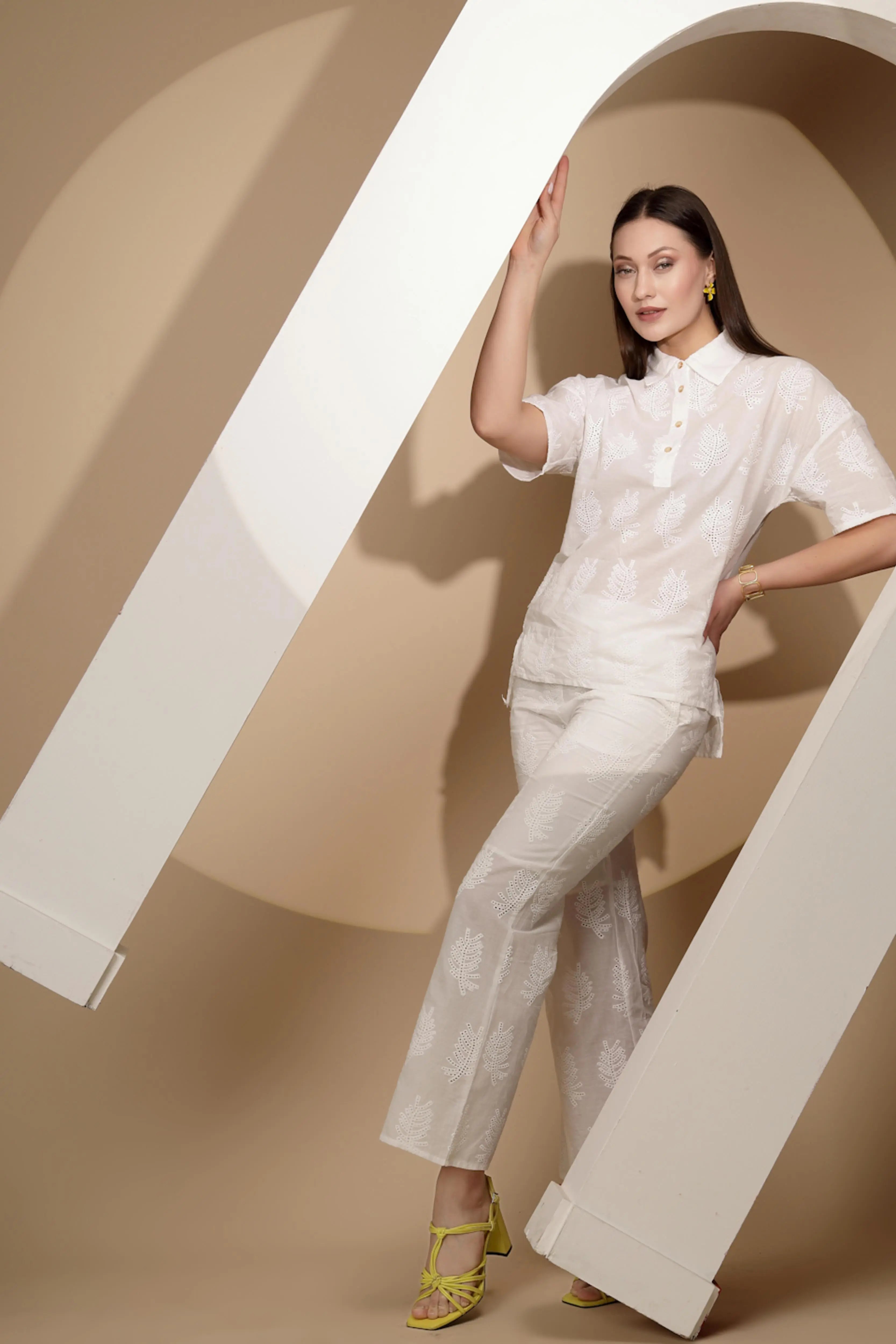 White Embroidered Cotton Shirt Top - Global Republic