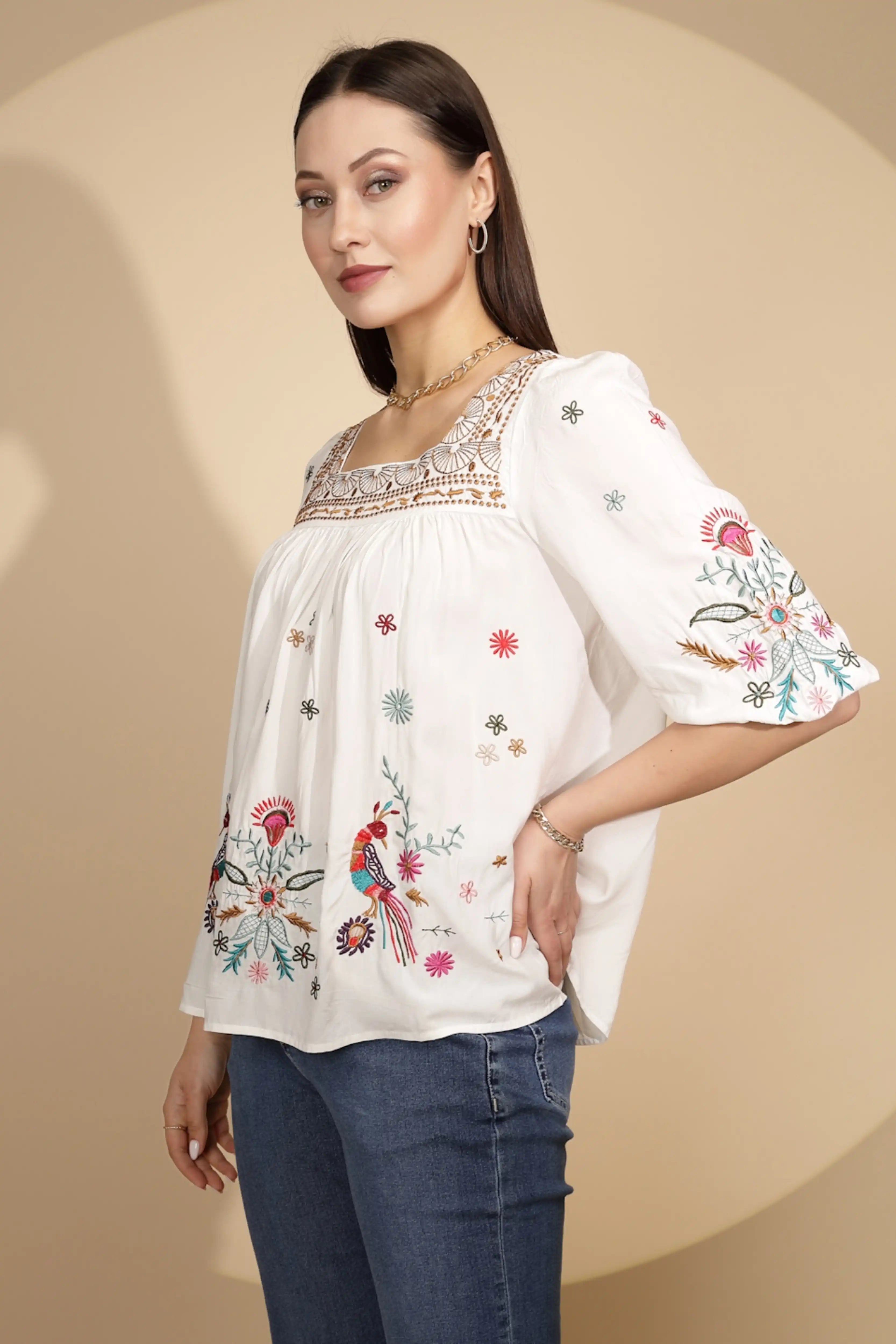White Square Neck Cotton Top