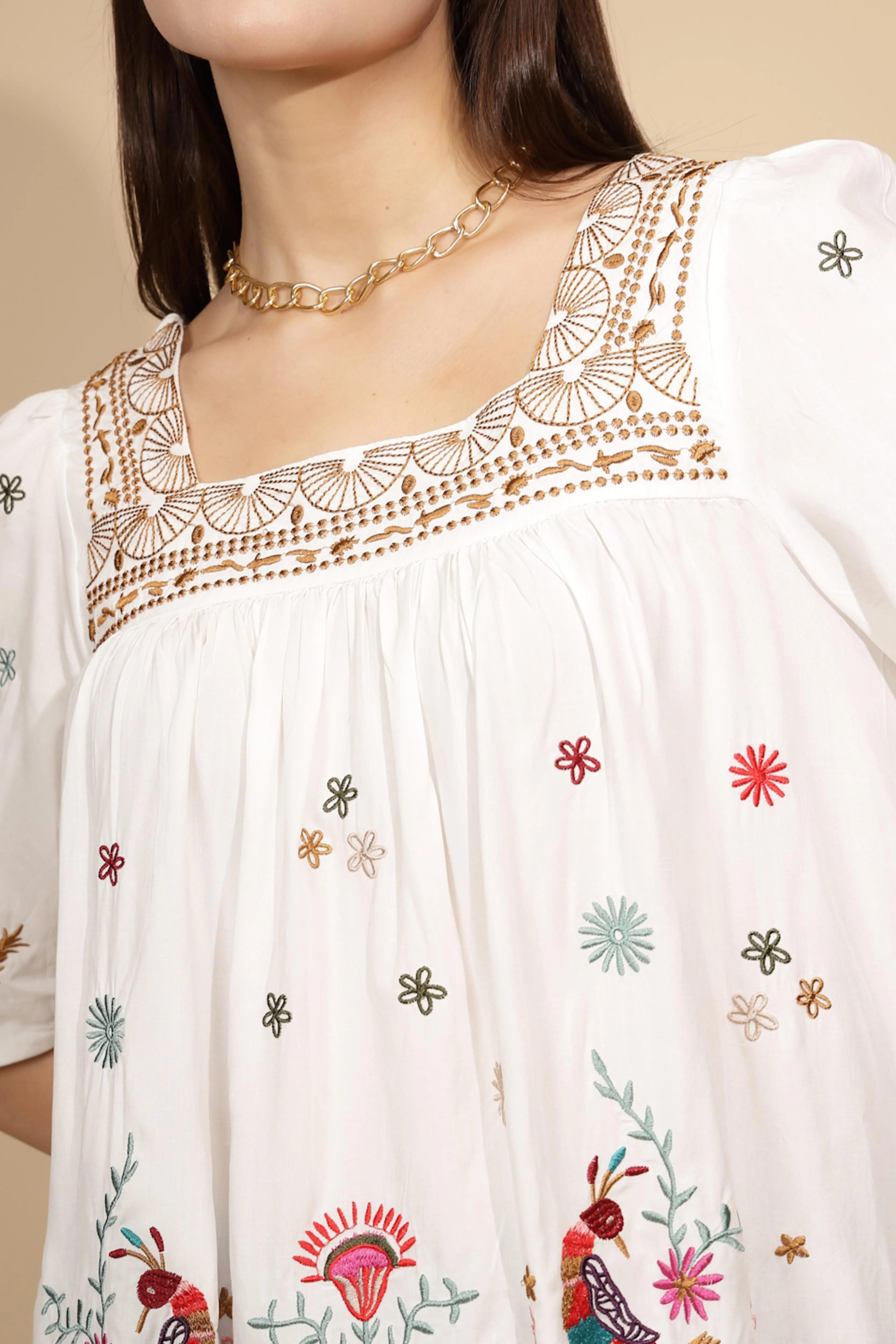 White Square Neck Cotton Top - Global Republic