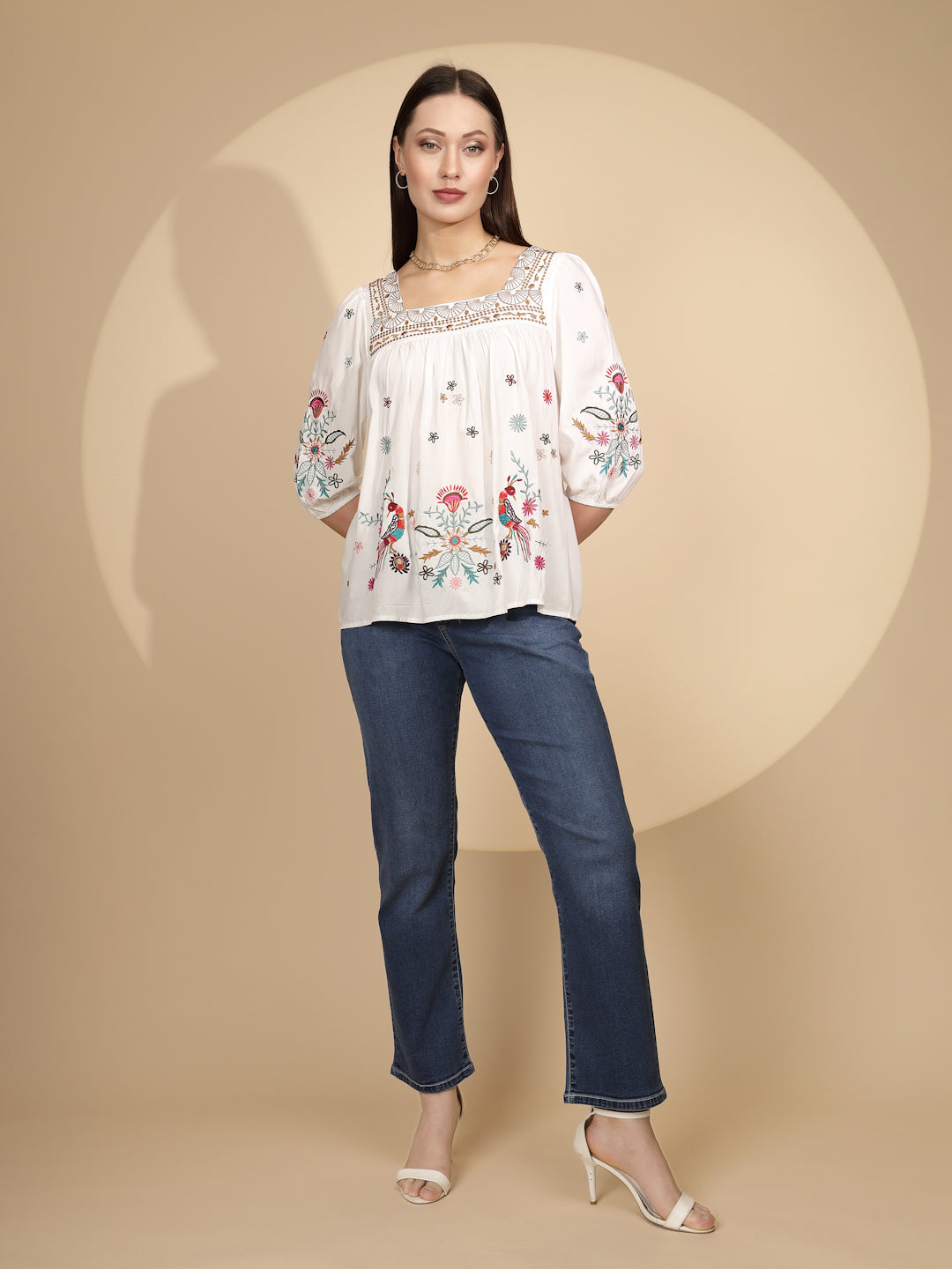 White Square Neck Cotton Top - Global Republic