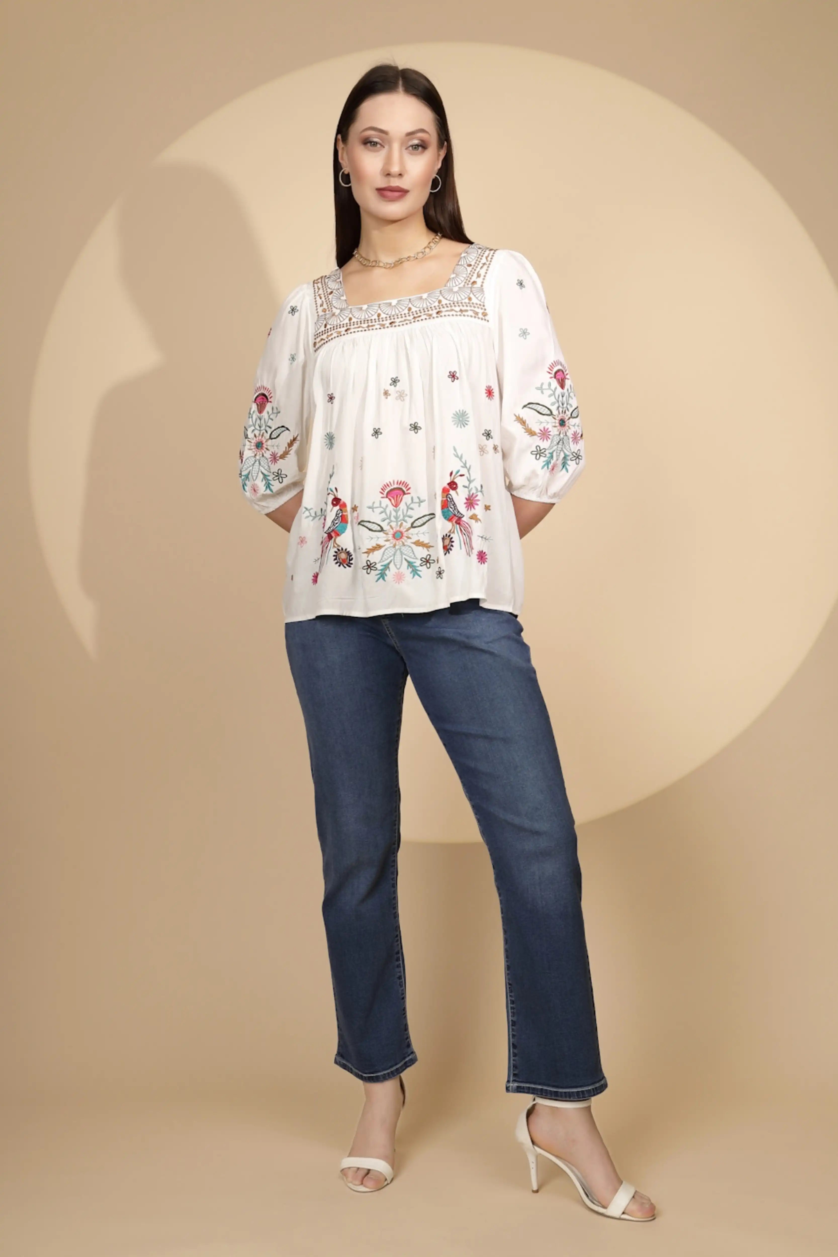 White Square Neck Cotton Top