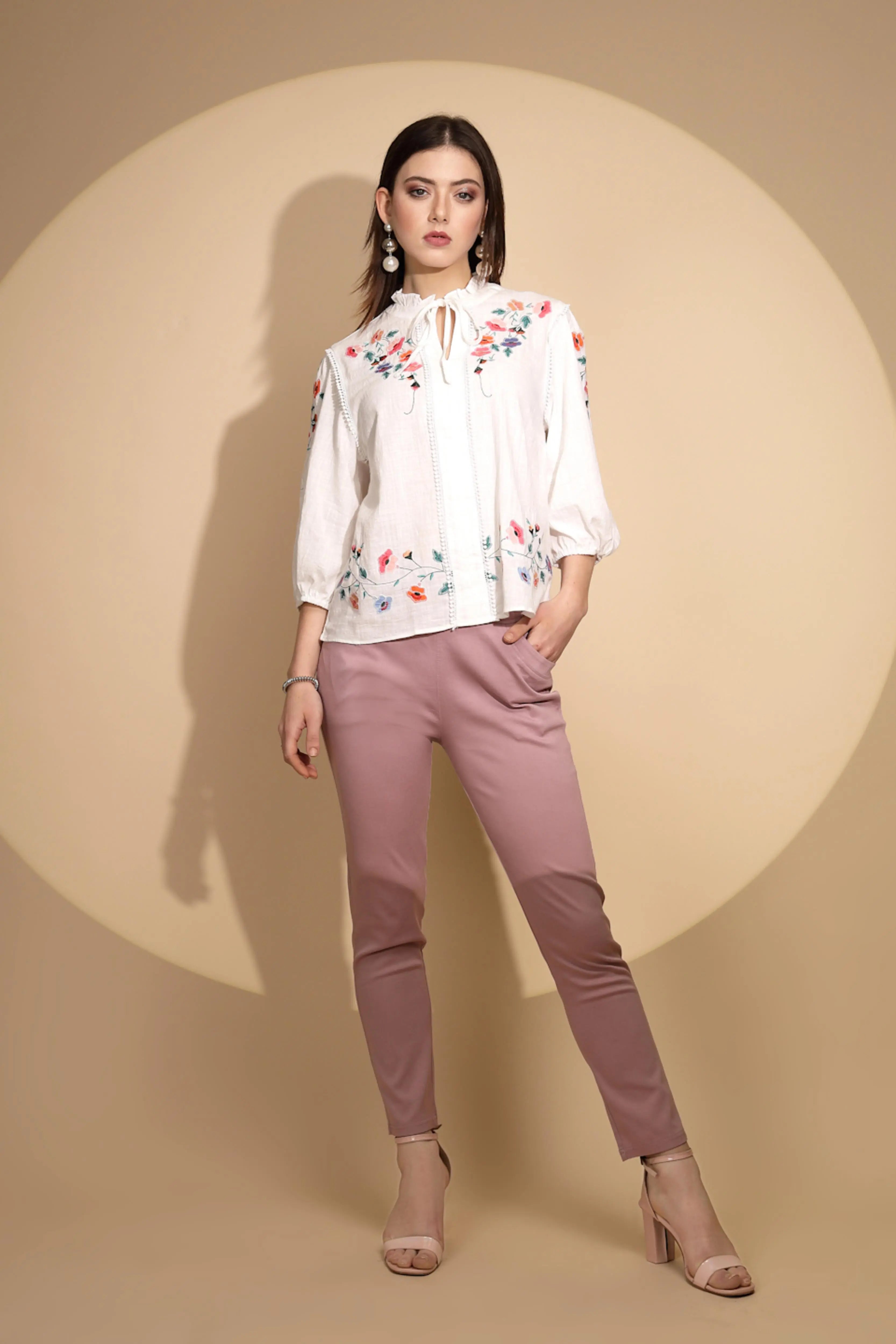 White Floral Embroidered Cotton Top - Global Republic