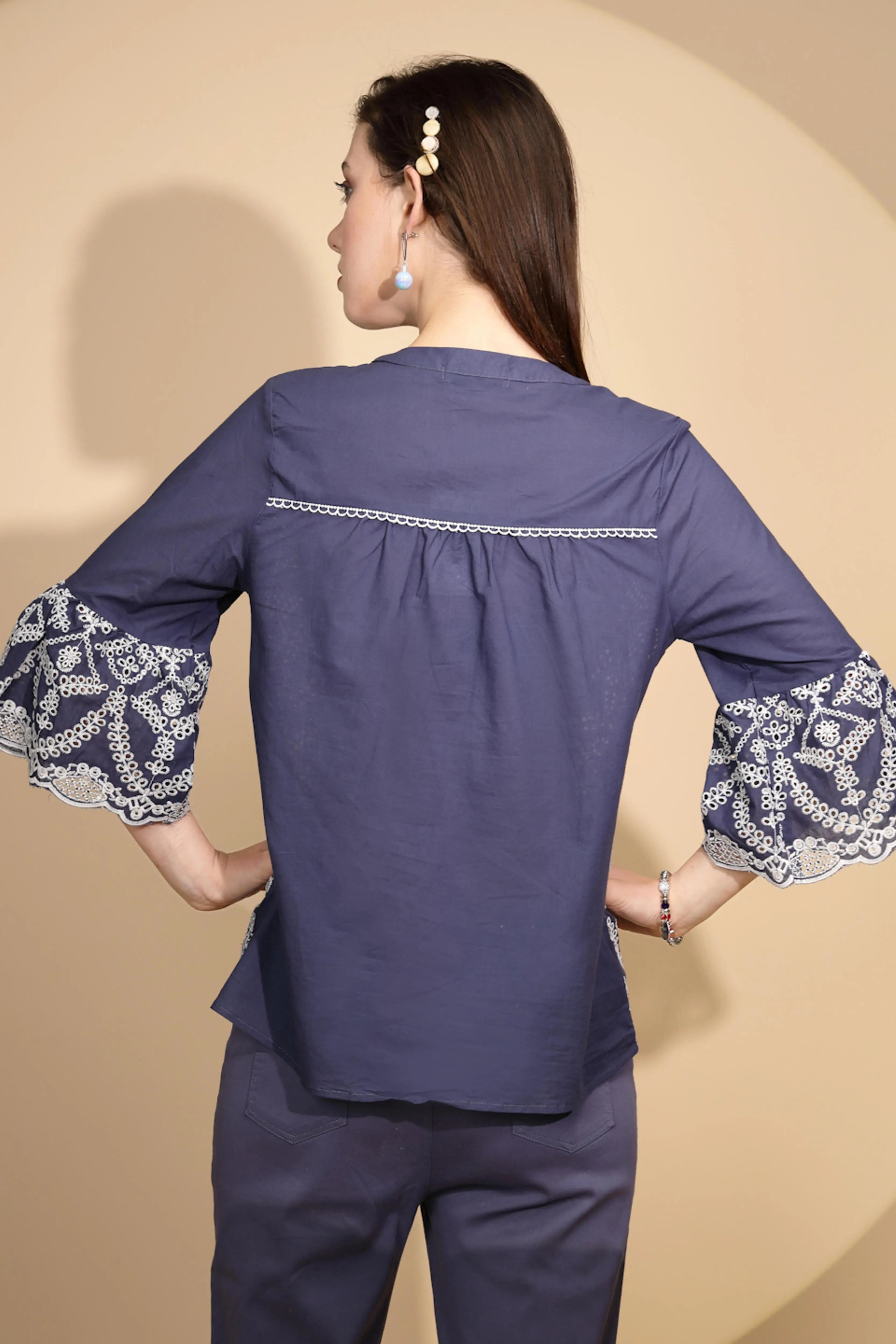 Navy Embroidered Cotton Top - Global Republic
