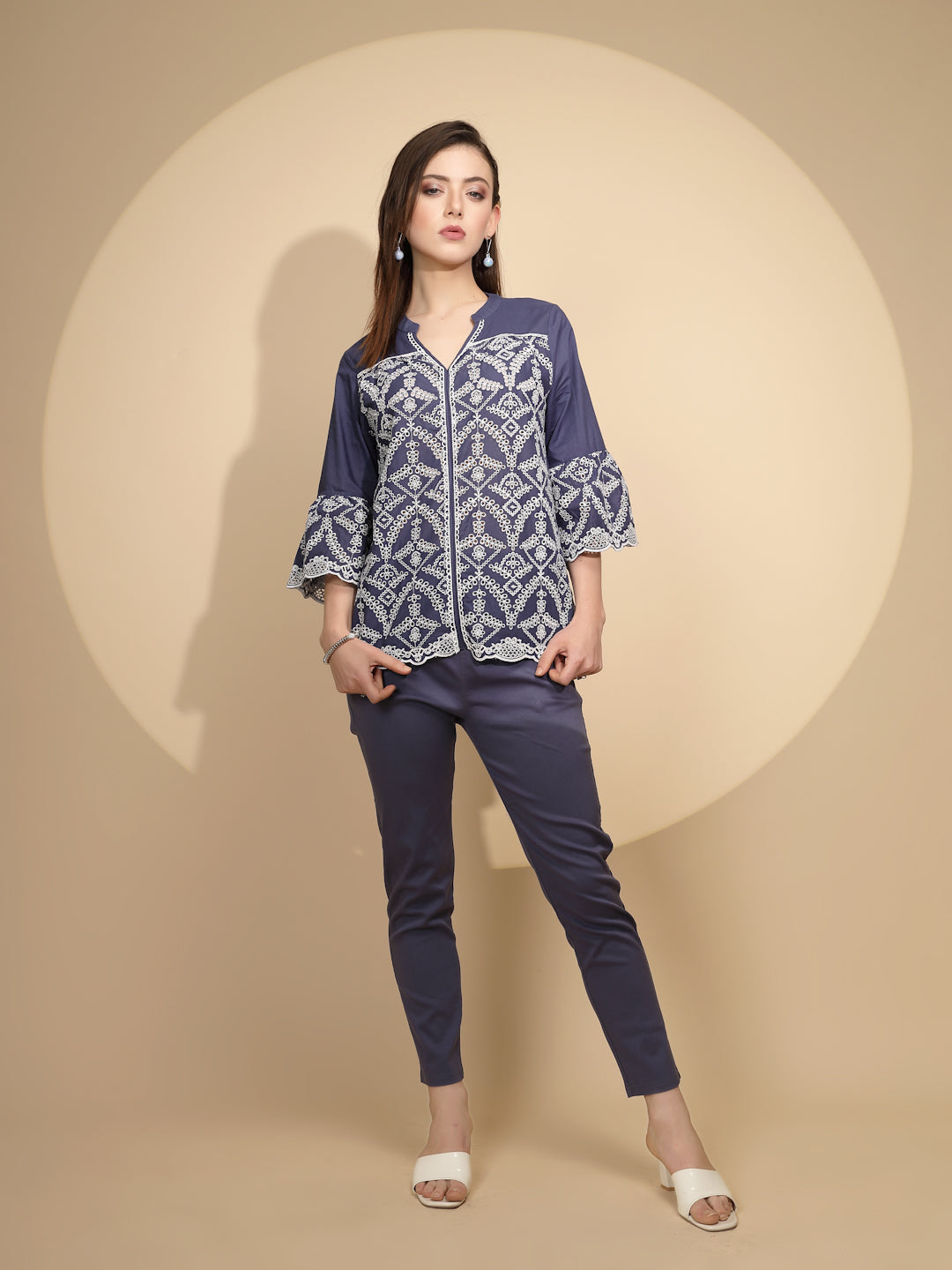 Navy Embroidered Cotton Top - Global Republic