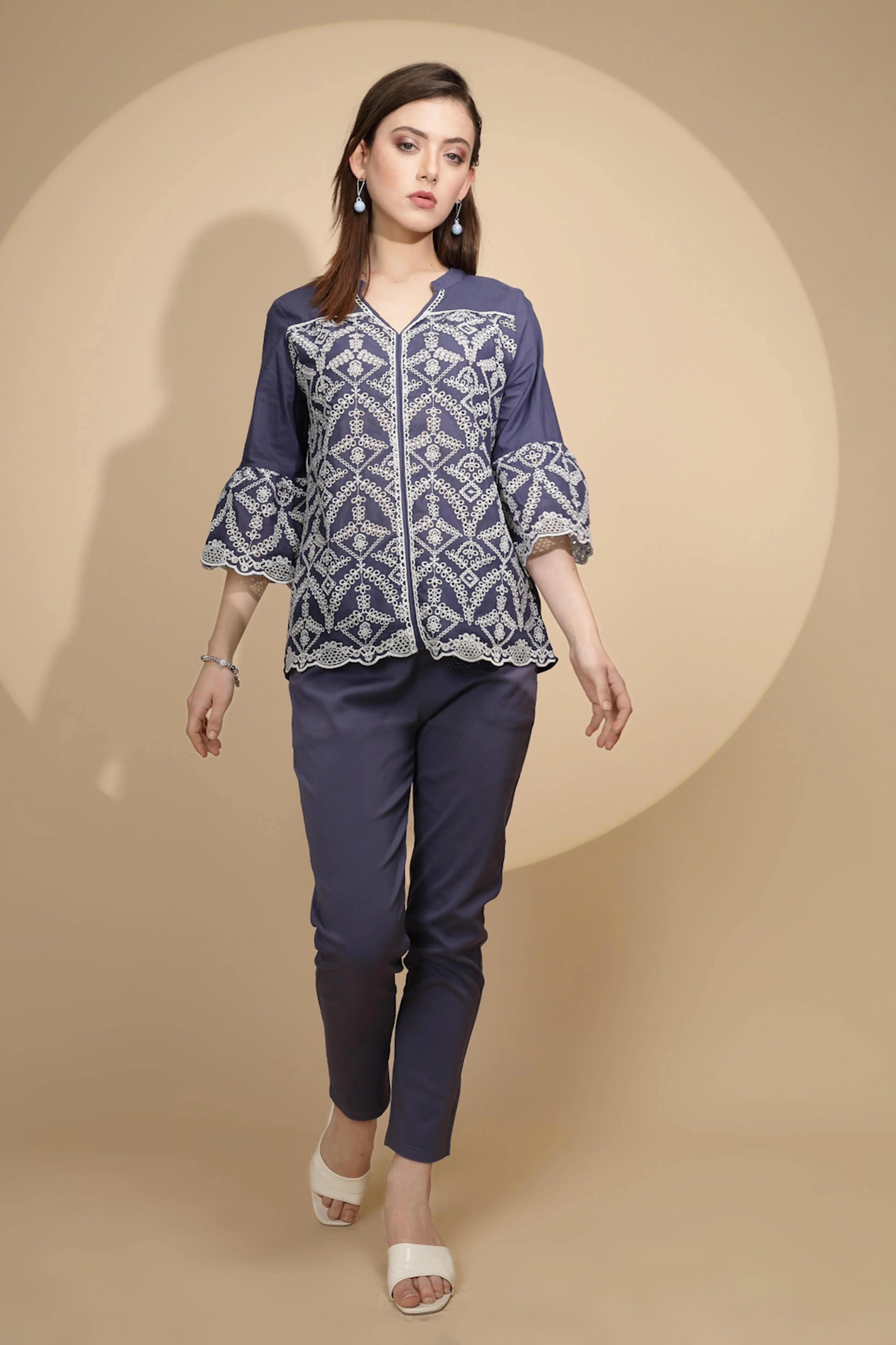 Navy Embroidered Cotton Top - Global Republic