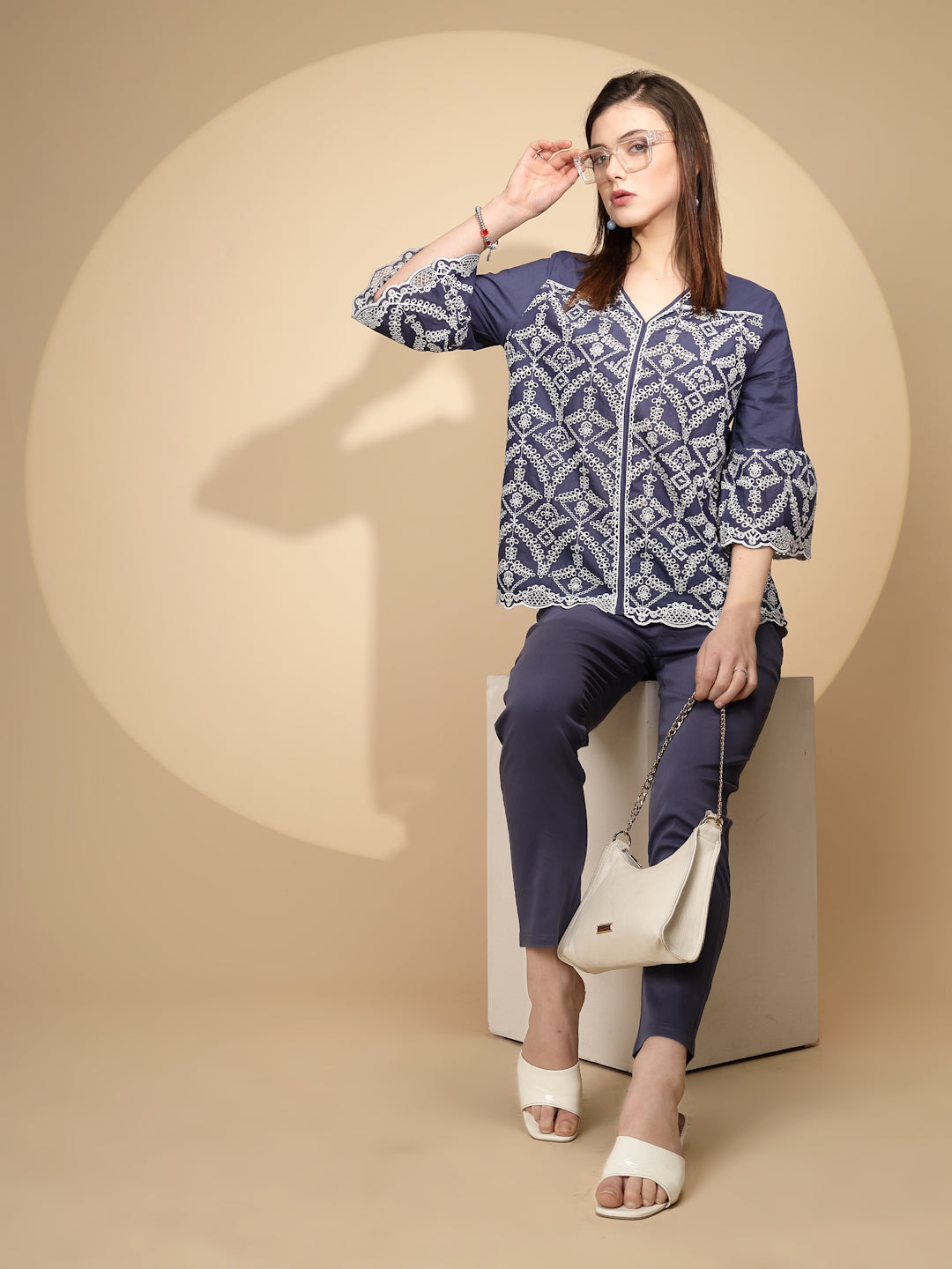 Navy Embroidered Cotton Top - Global Republic