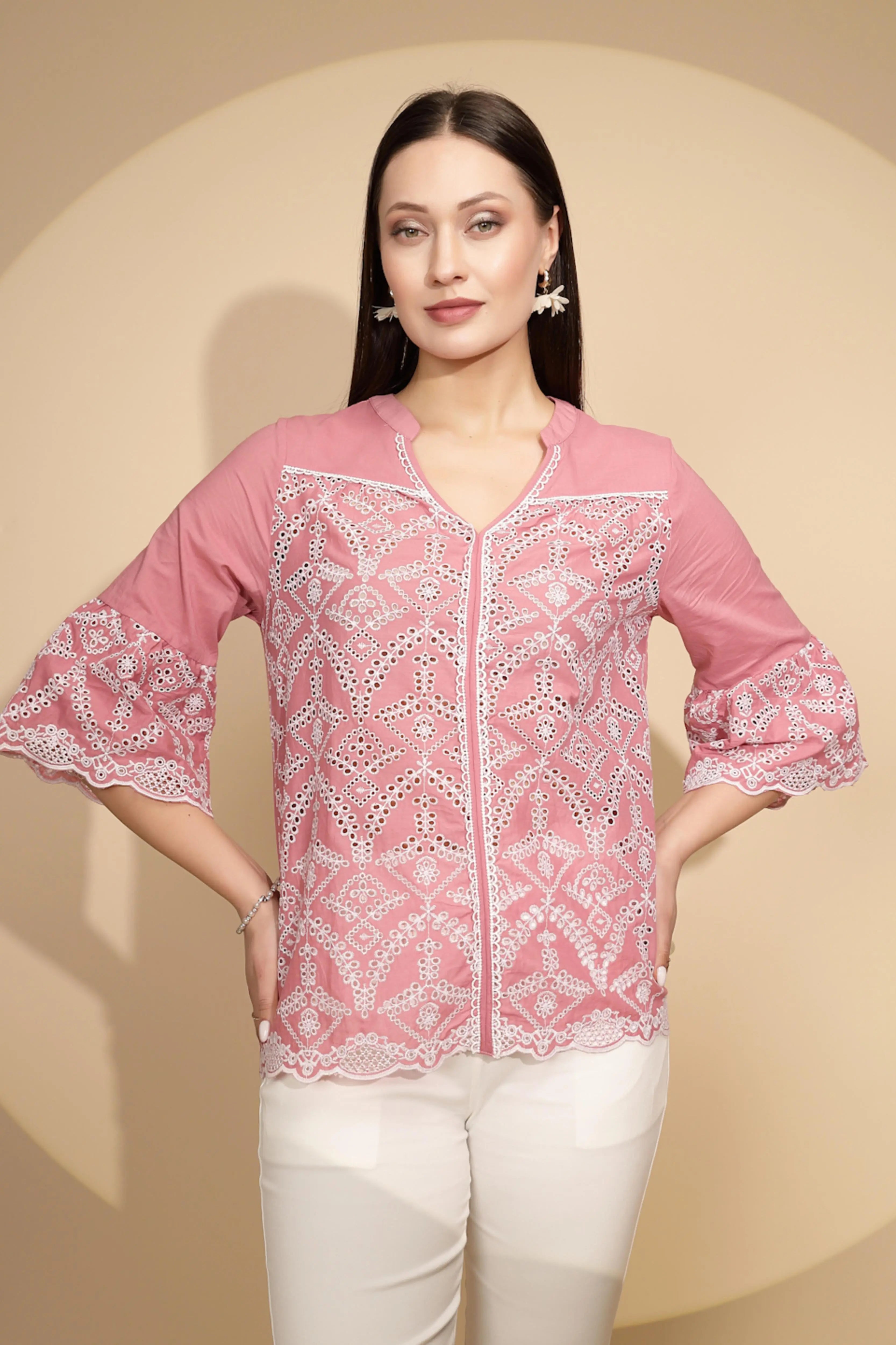 Pink Cotton Regular Fit Blouson Top - Global Republic