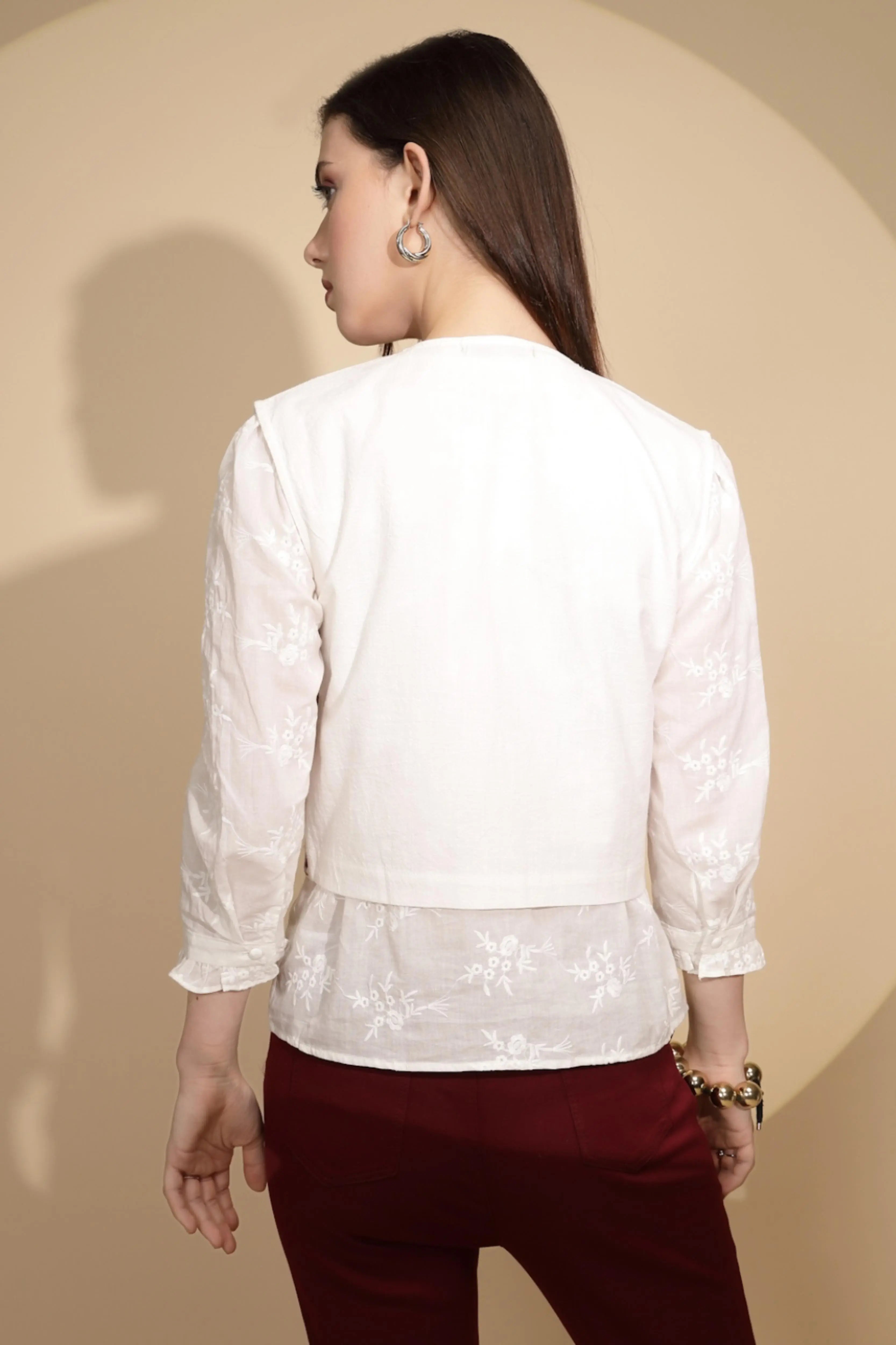 White Cotton Tailored Fit Waist Coat - Global Republic