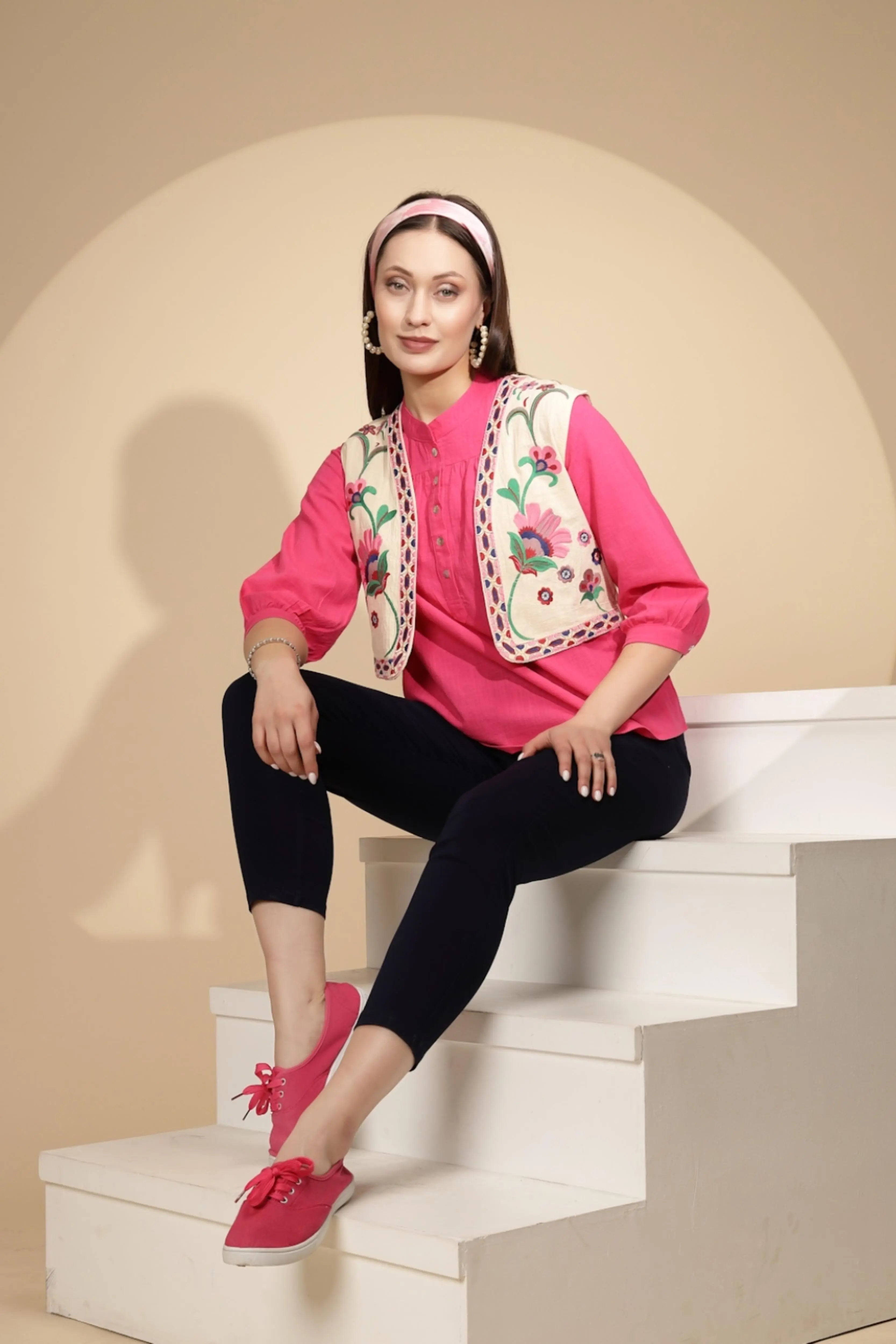 Beige Cotton Tailored Fit Waist Coat - Global Republic