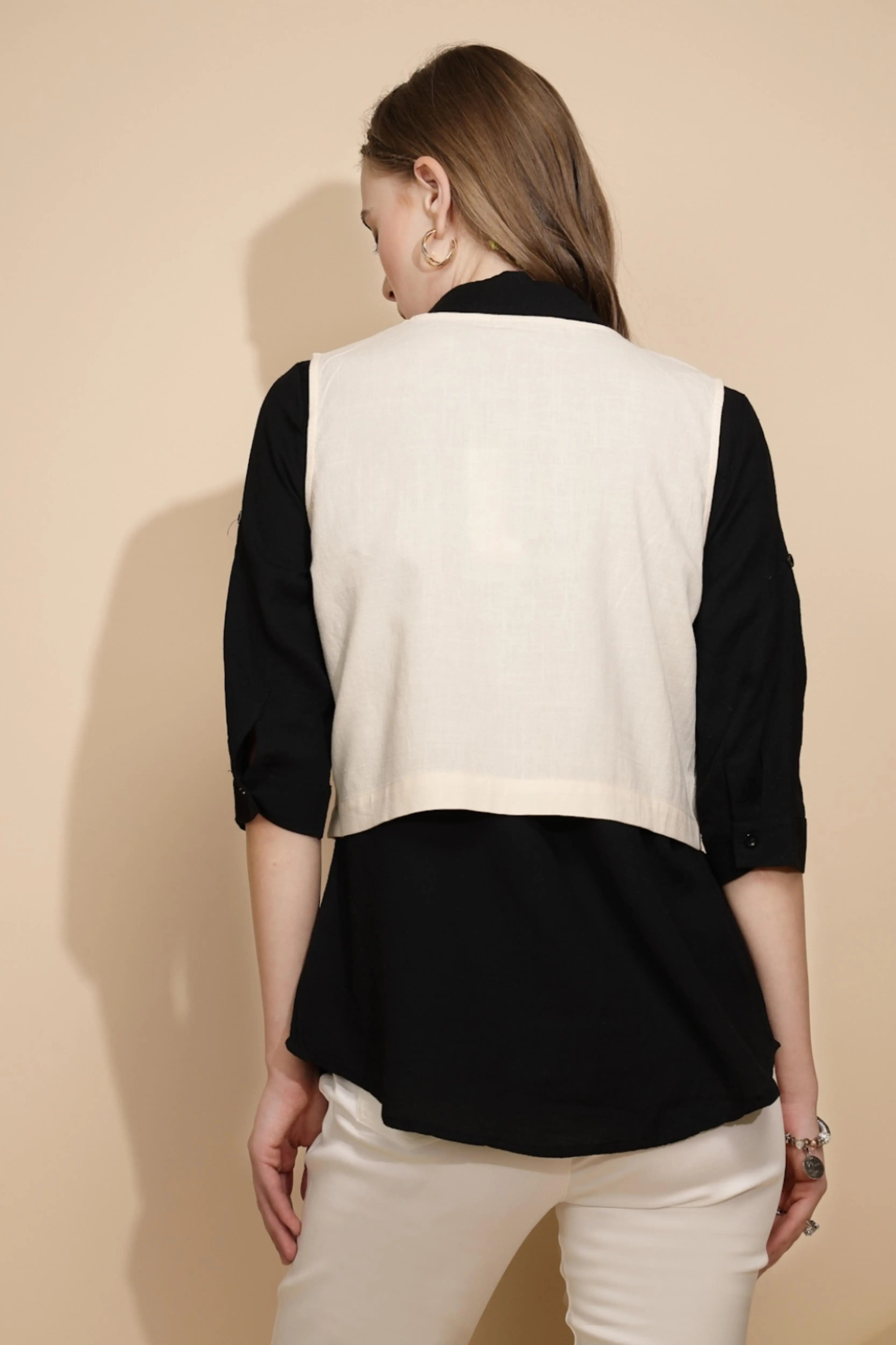 Cream Embroidered Waist Coat - Global Republic