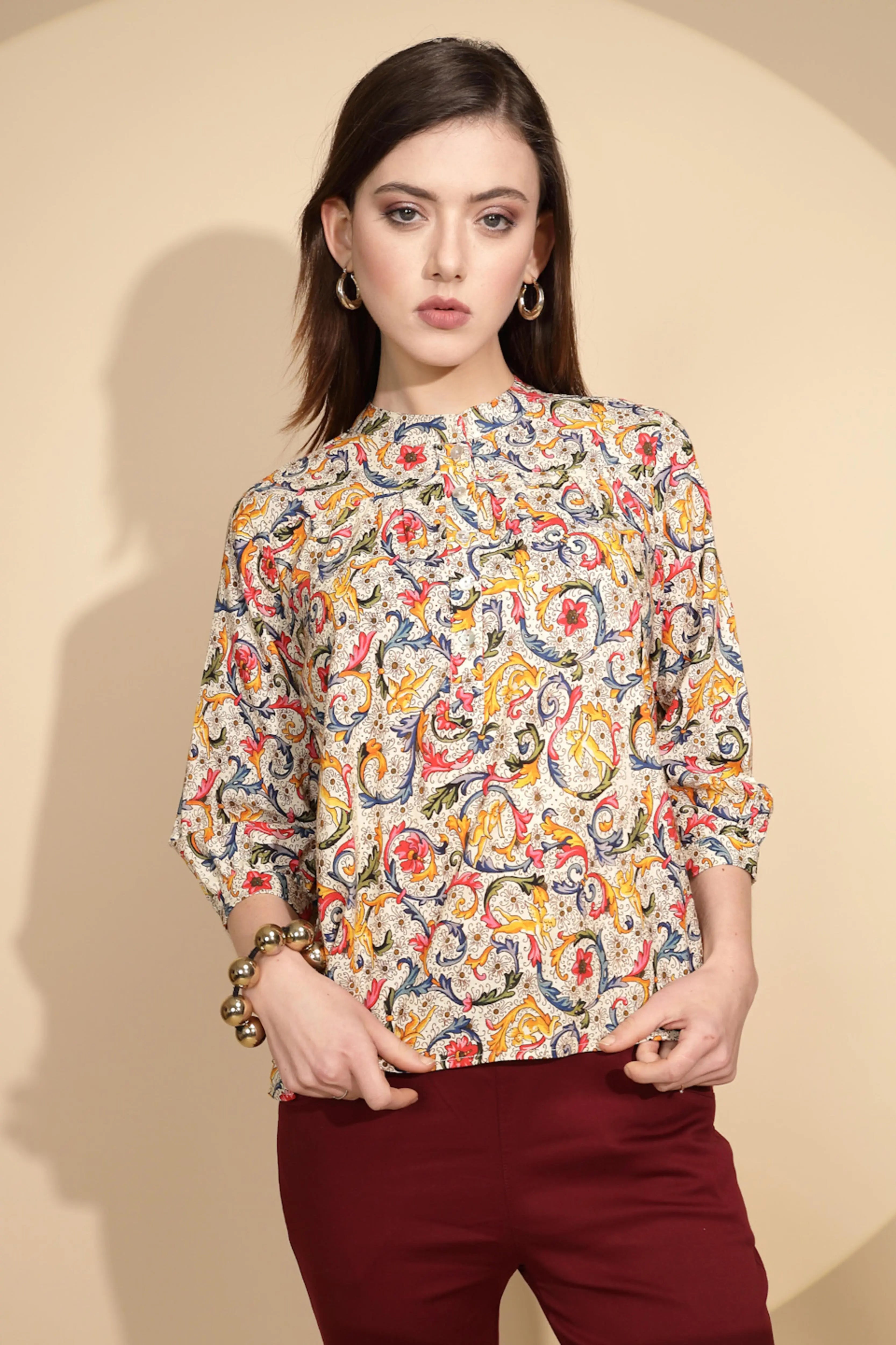 Multi Floral Print Cotton Top - Global Republic