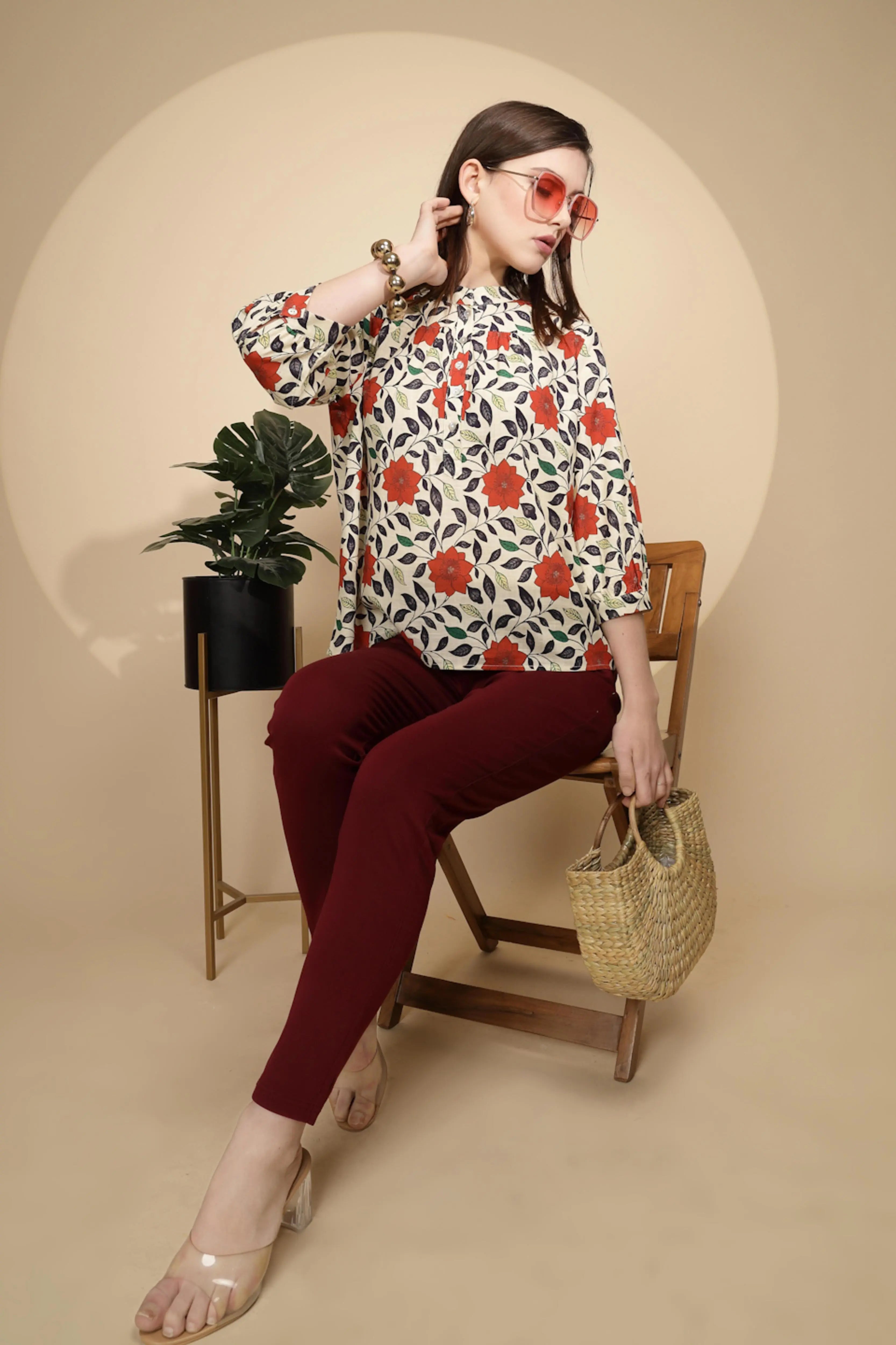 Red Floral Cotton Top - Global Republic