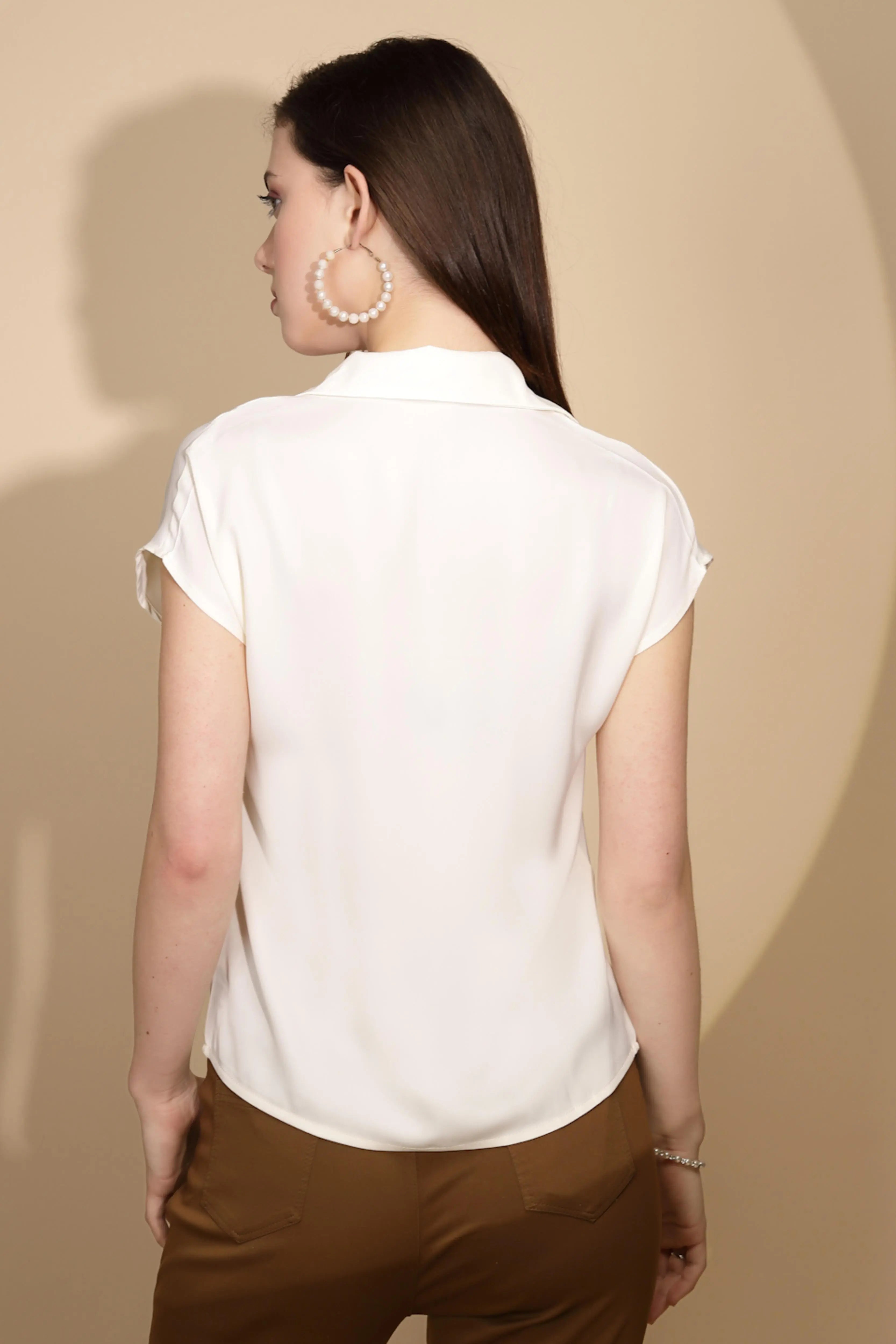 Cream Satin Loose Fit Formal Shirt - Global Republic