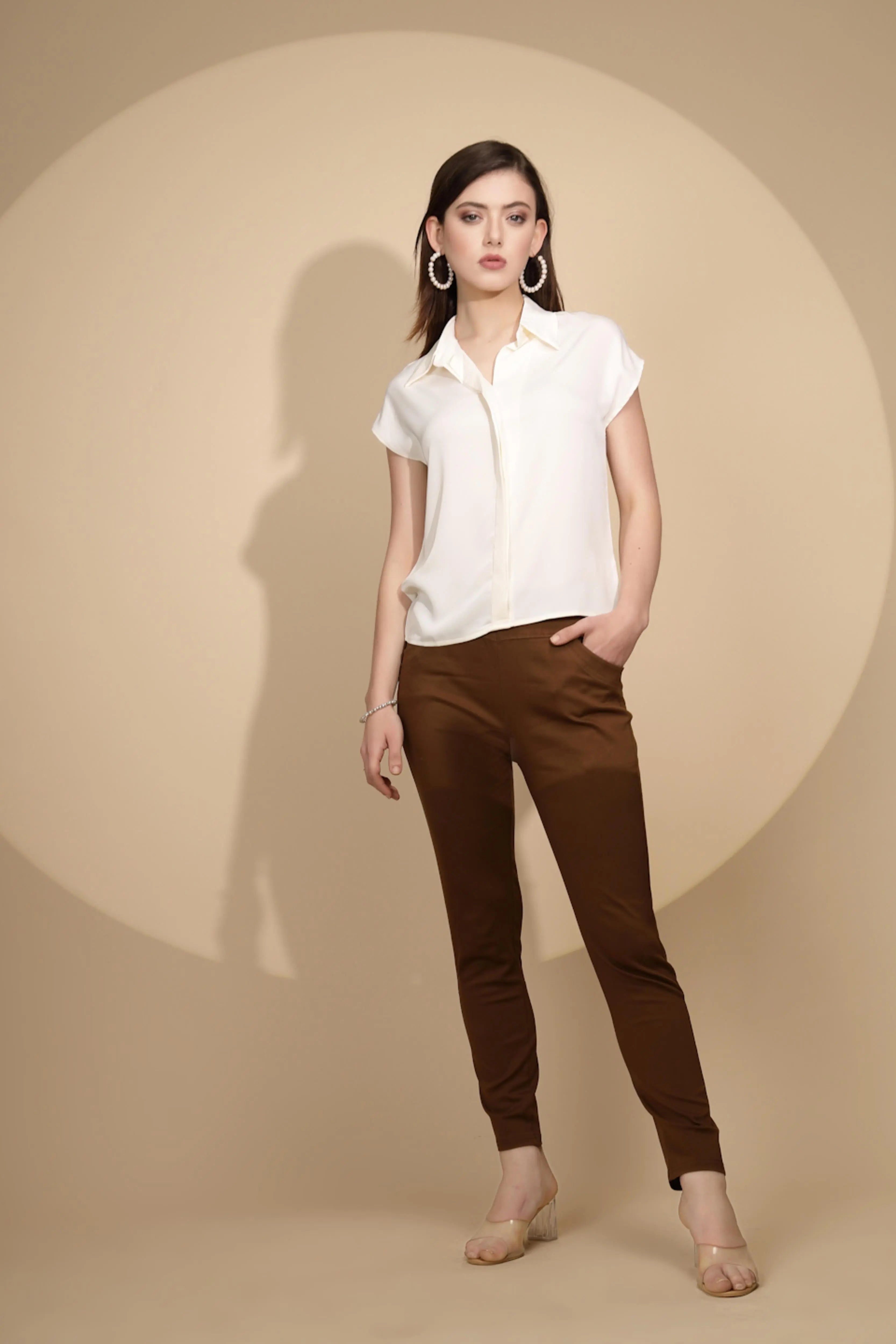 Cream Satin Loose Fit Formal Shirt - Global Republic
