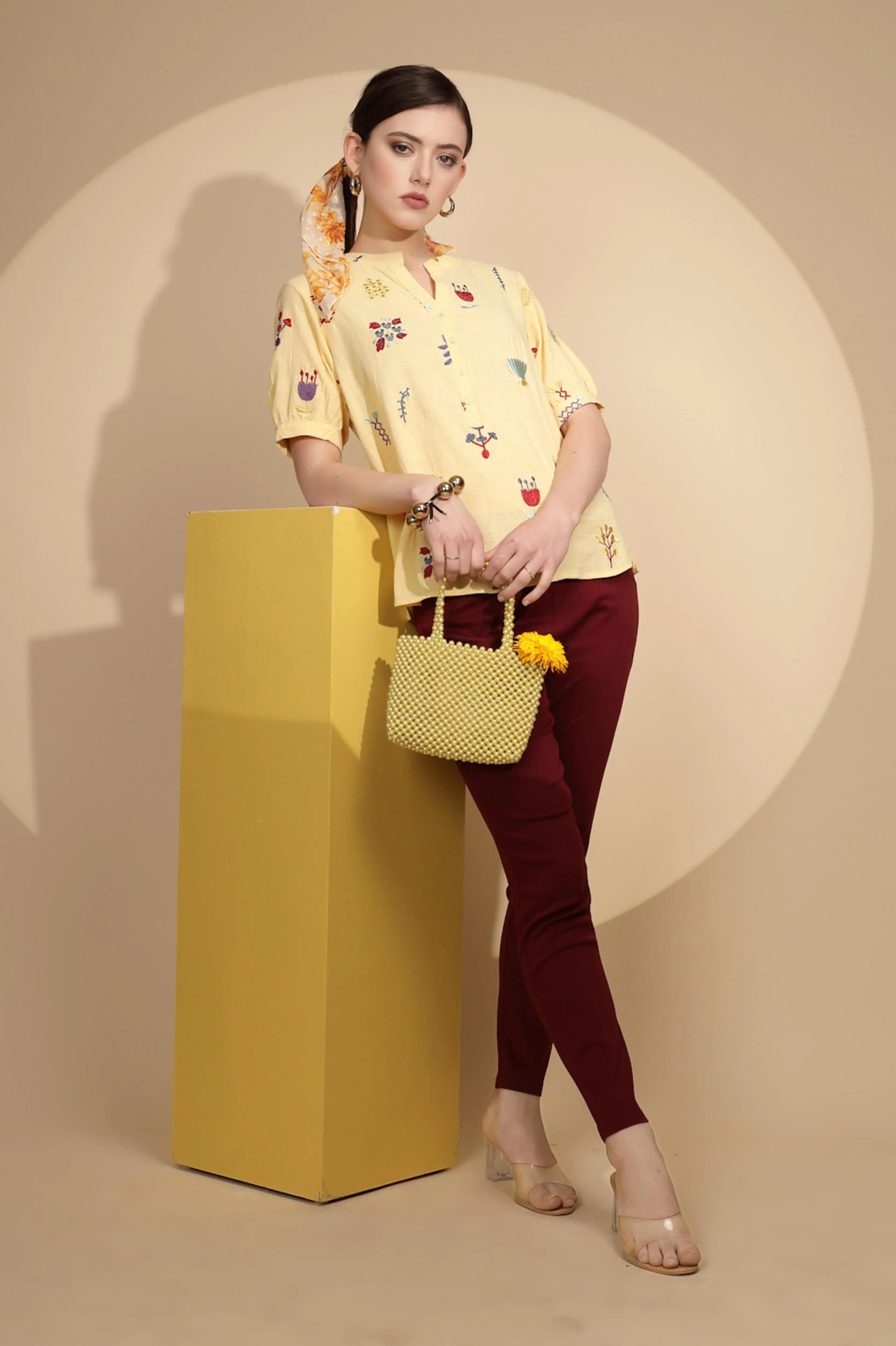 Yellow Embroidered Cotton Top - Global Republic