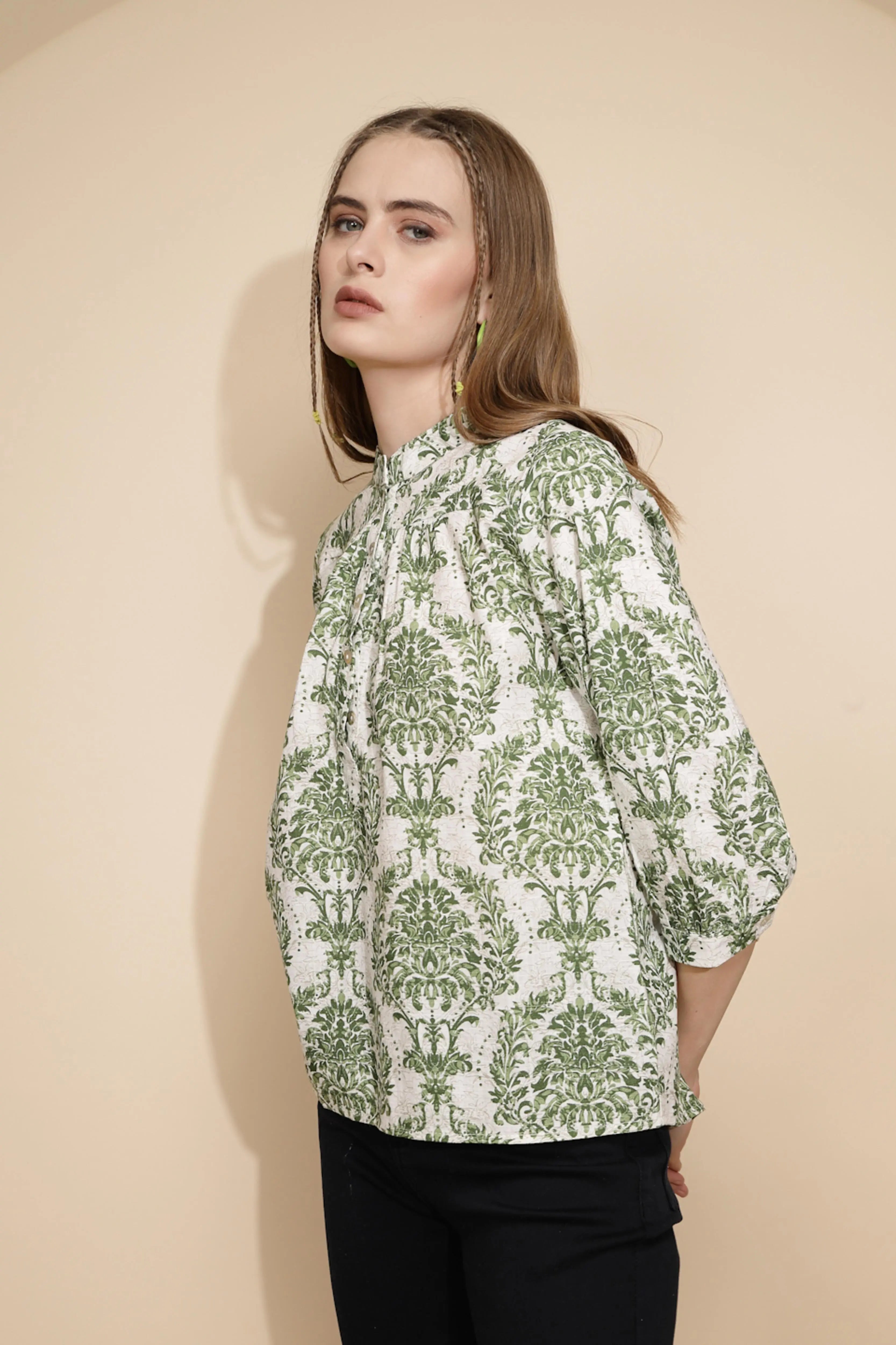 Green Printed Cotton Top - Global Republic