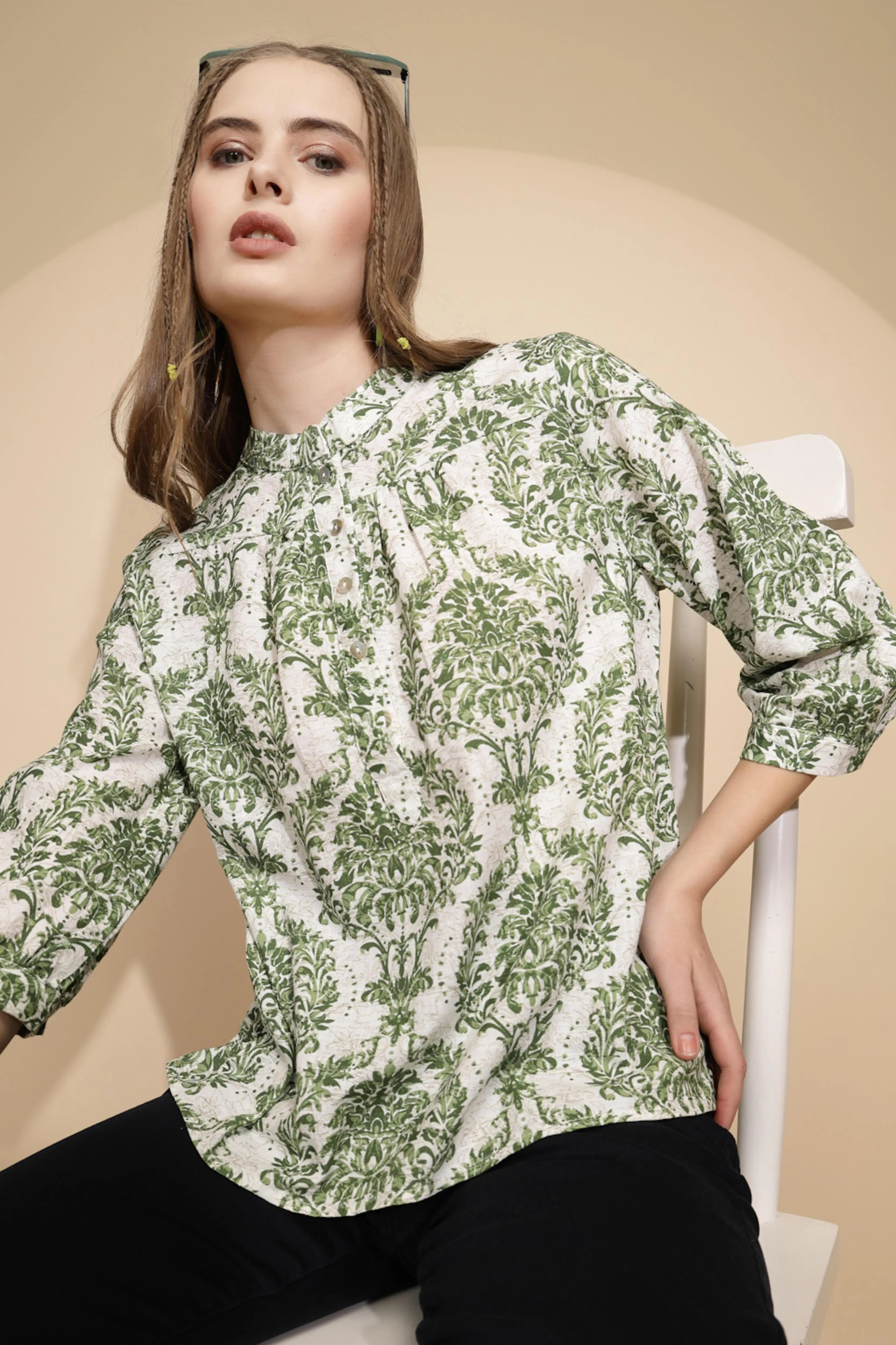 Green Printed Cotton Top - Global Republic