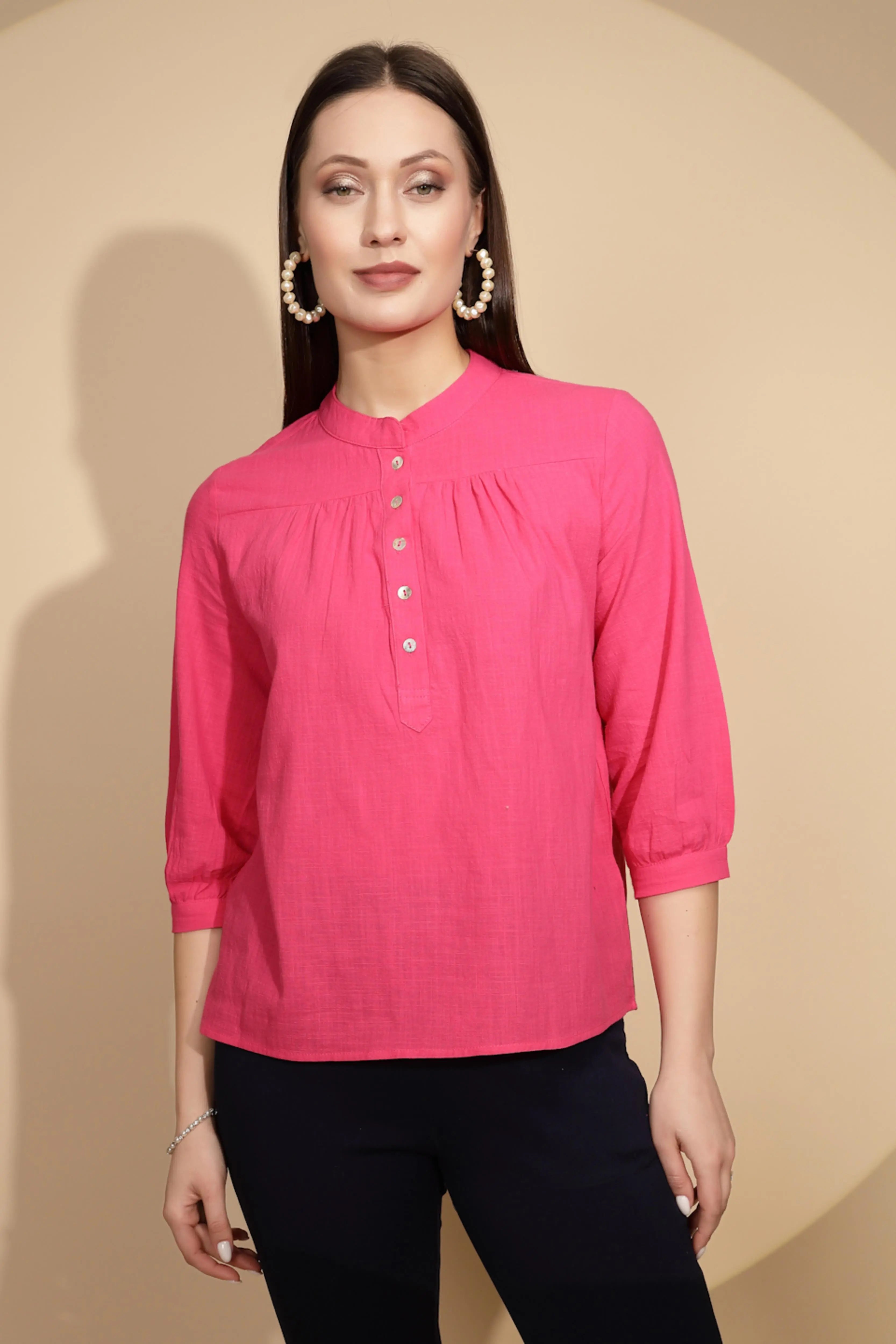 Hot Pink Cotton Solid Top - Global Republic