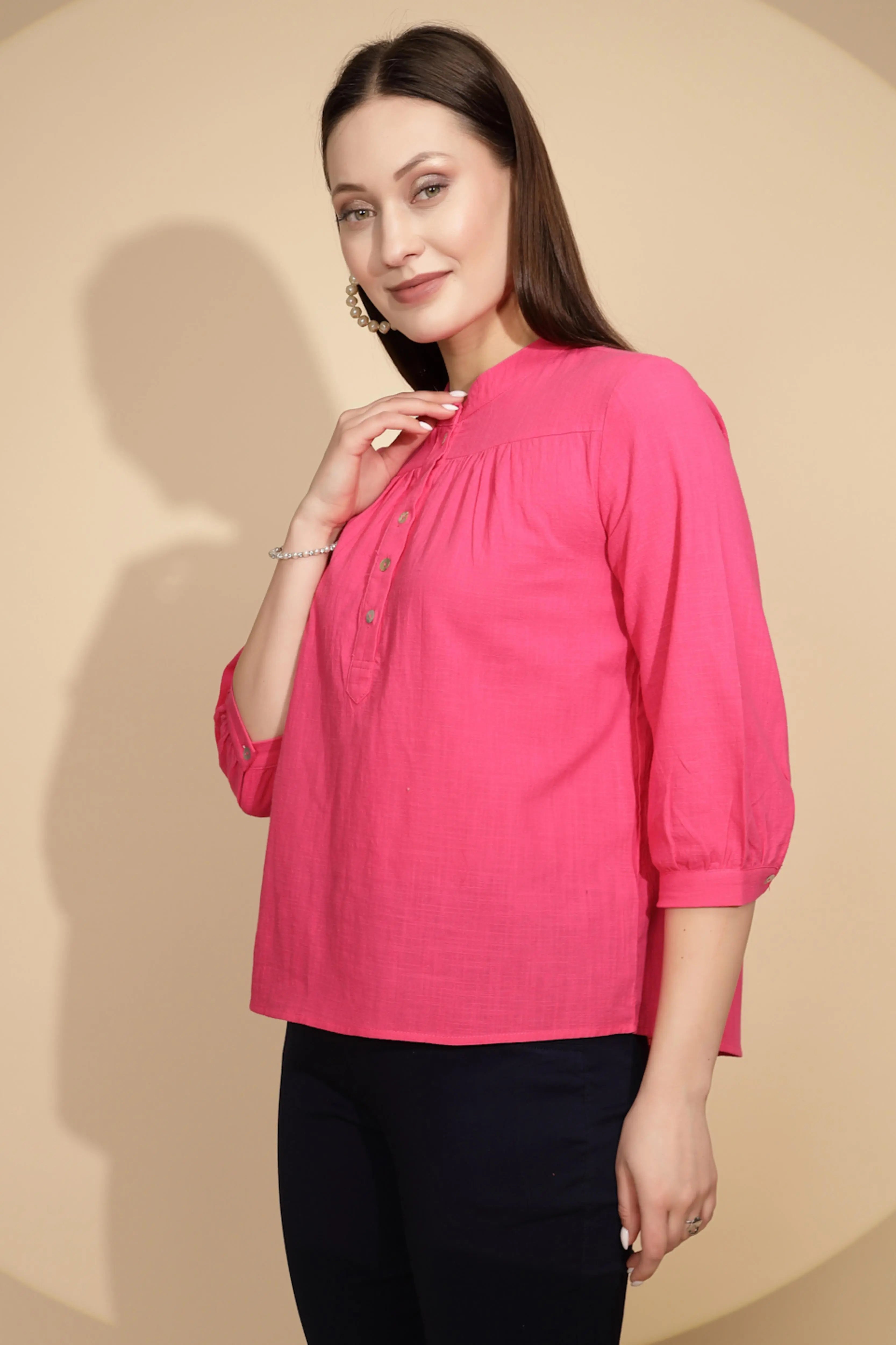 Hot Pink Cotton Solid Top - Global Republic