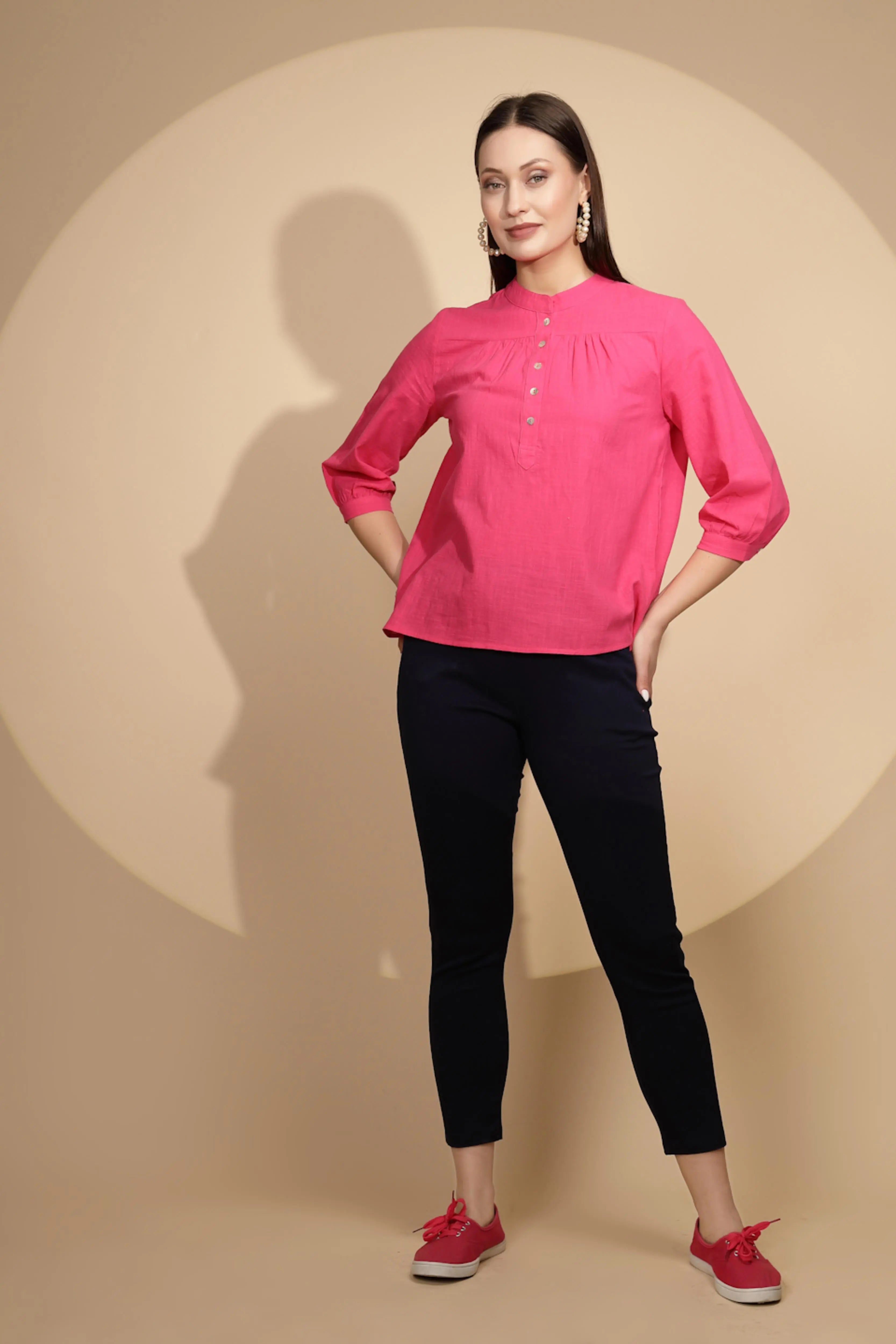 Hot Pink Cotton Solid Top - Global Republic