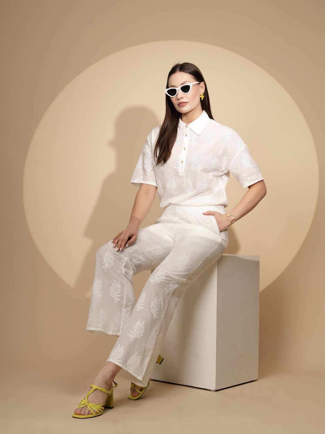 White Cotton Regular Fit Lower - Global Republic