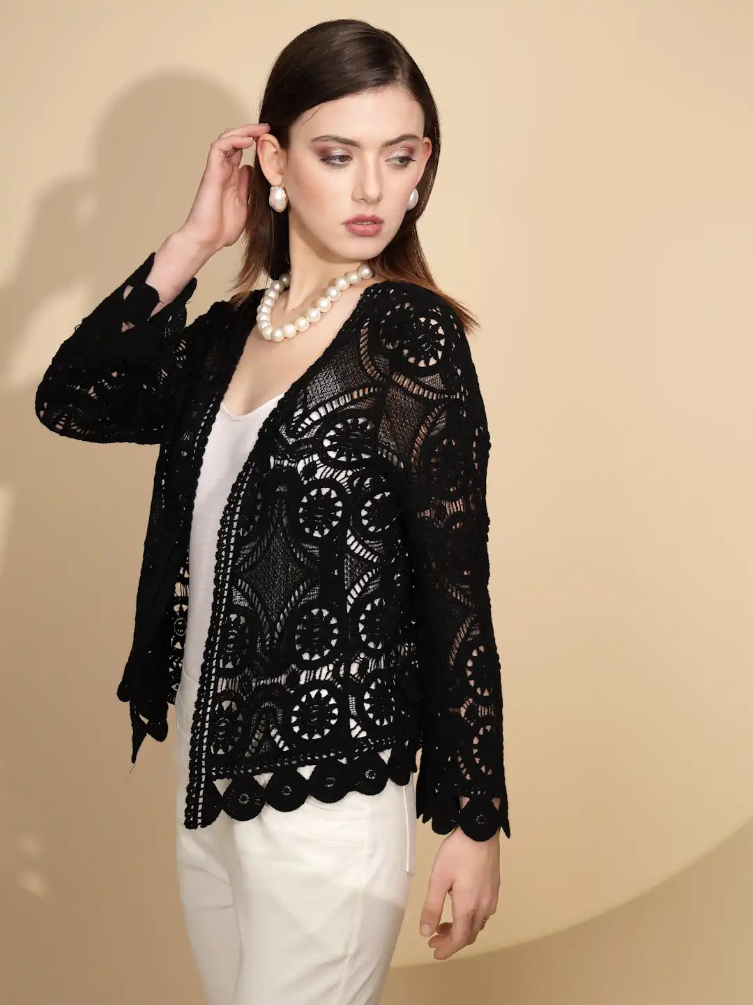 Black Cotton Blend Regular Fit Shrug - Global Republic