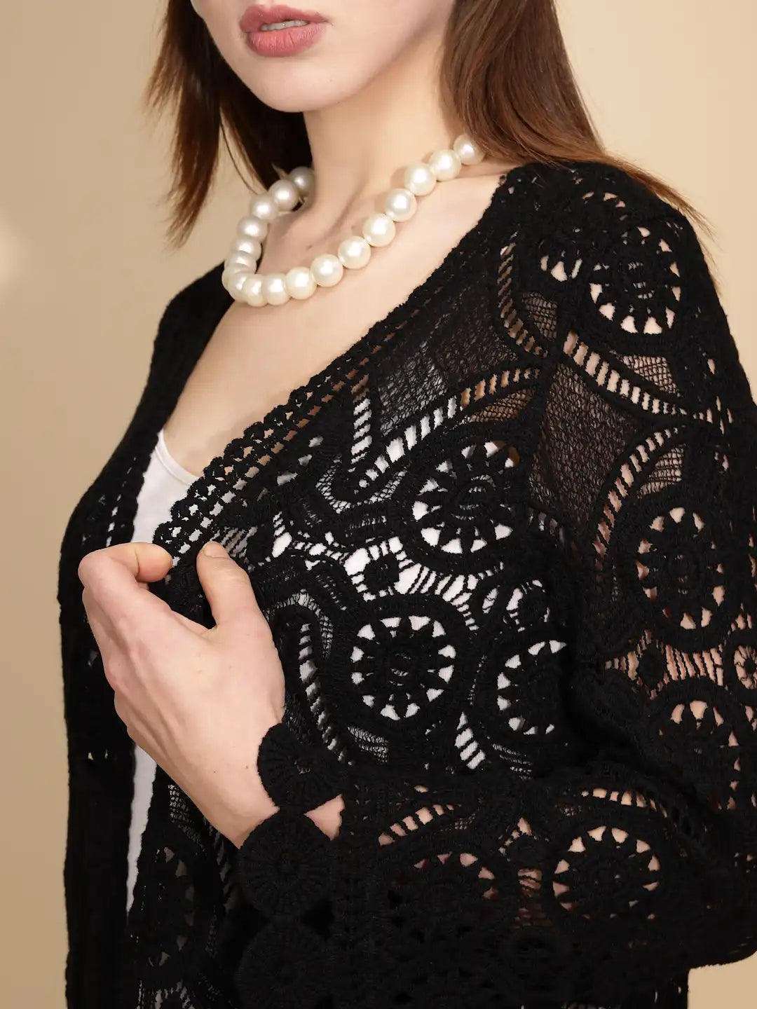 Black Cotton Blend Regular Fit Shrug - Global Republic