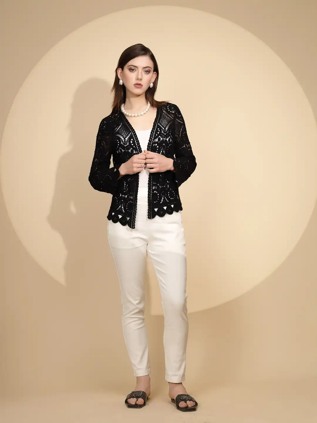 Black Cotton Blend Regular Fit Shrug - Global Republic