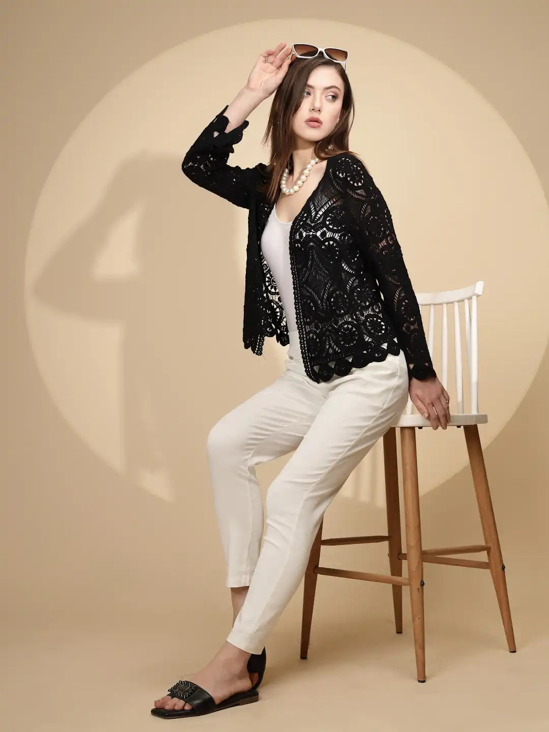 Black Cotton Blend Regular Fit Shrug - Global Republic