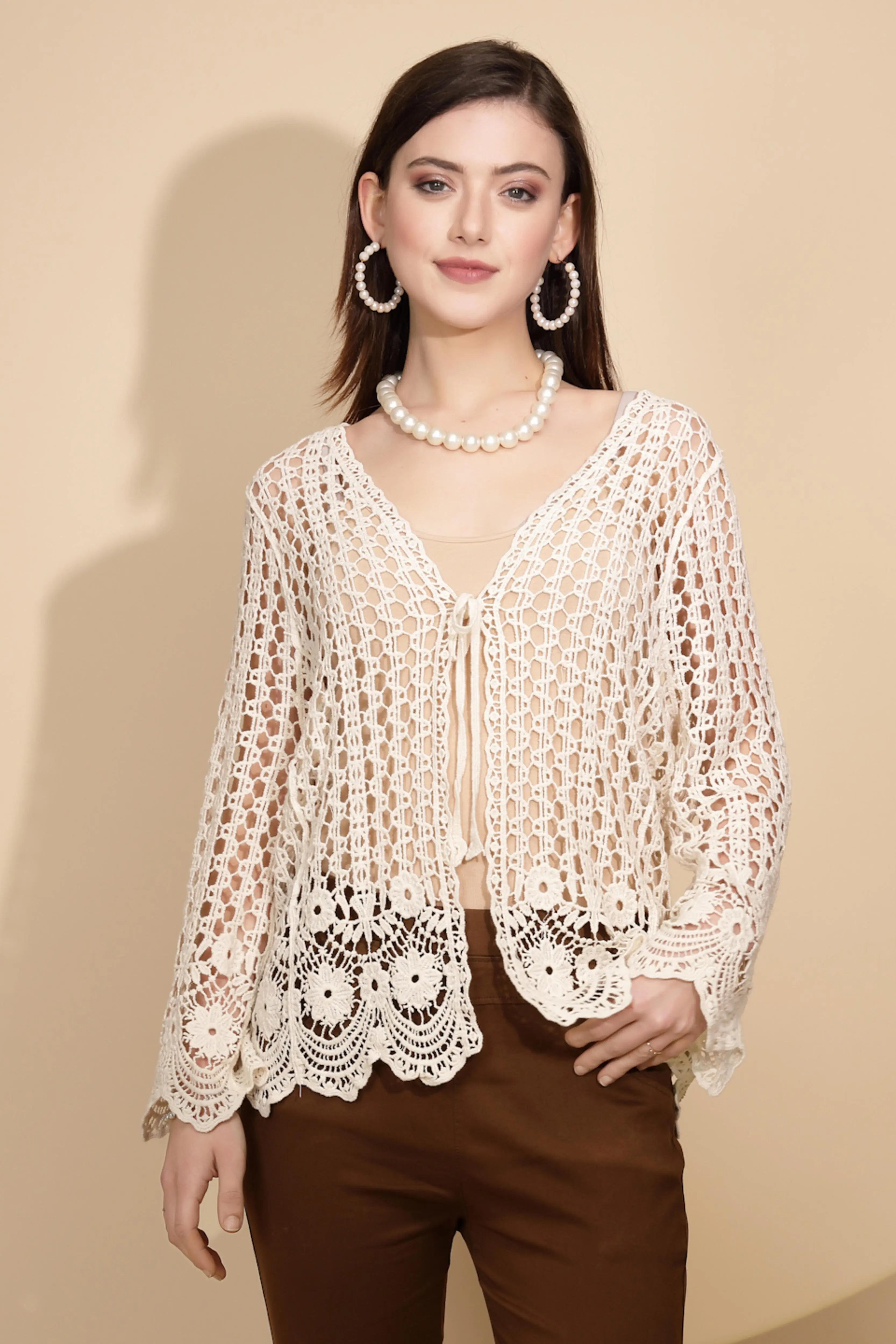 Beige Cotton Blend Shrug - Global Republic