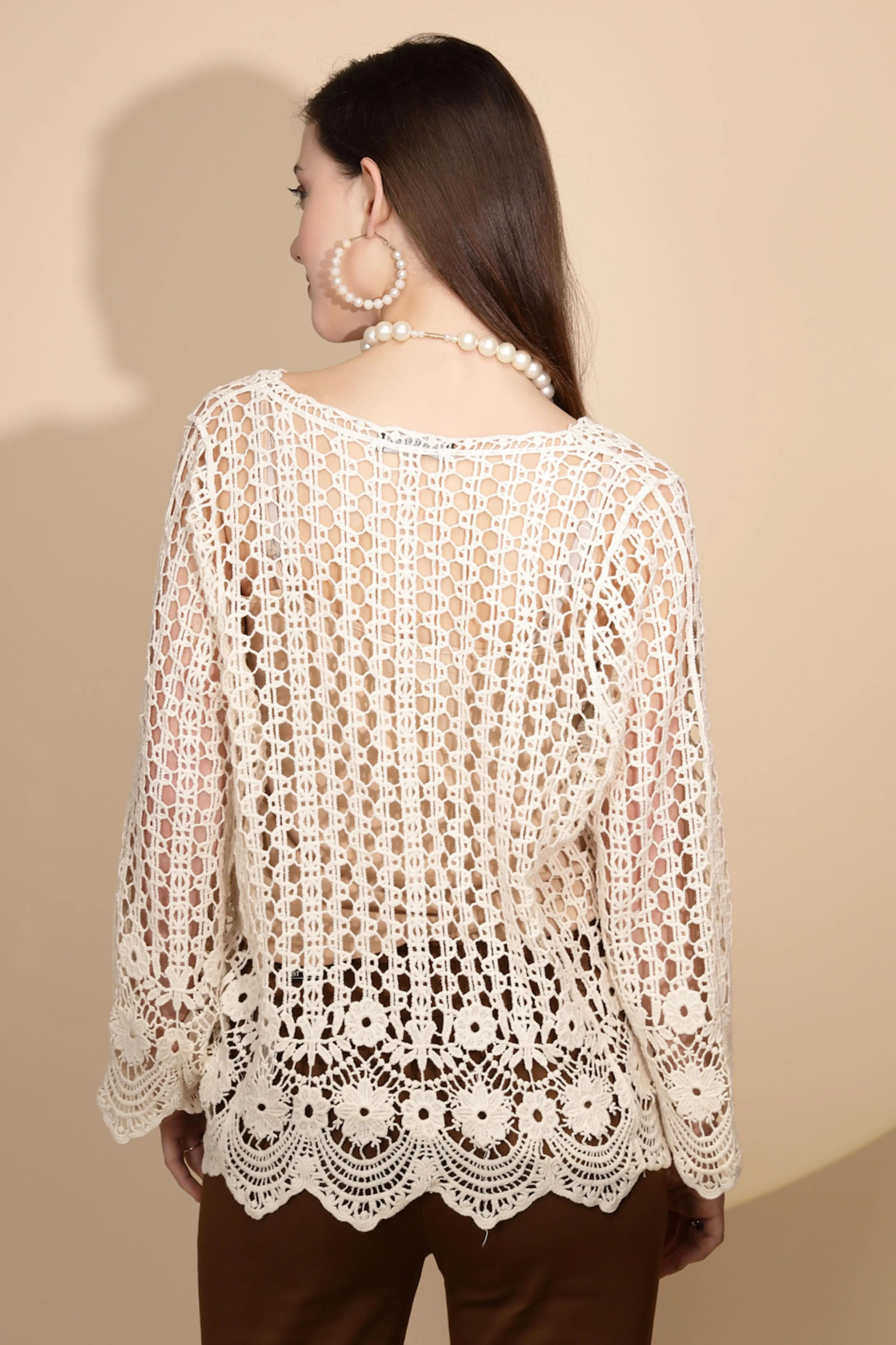 Beige Cotton Blend Shrug