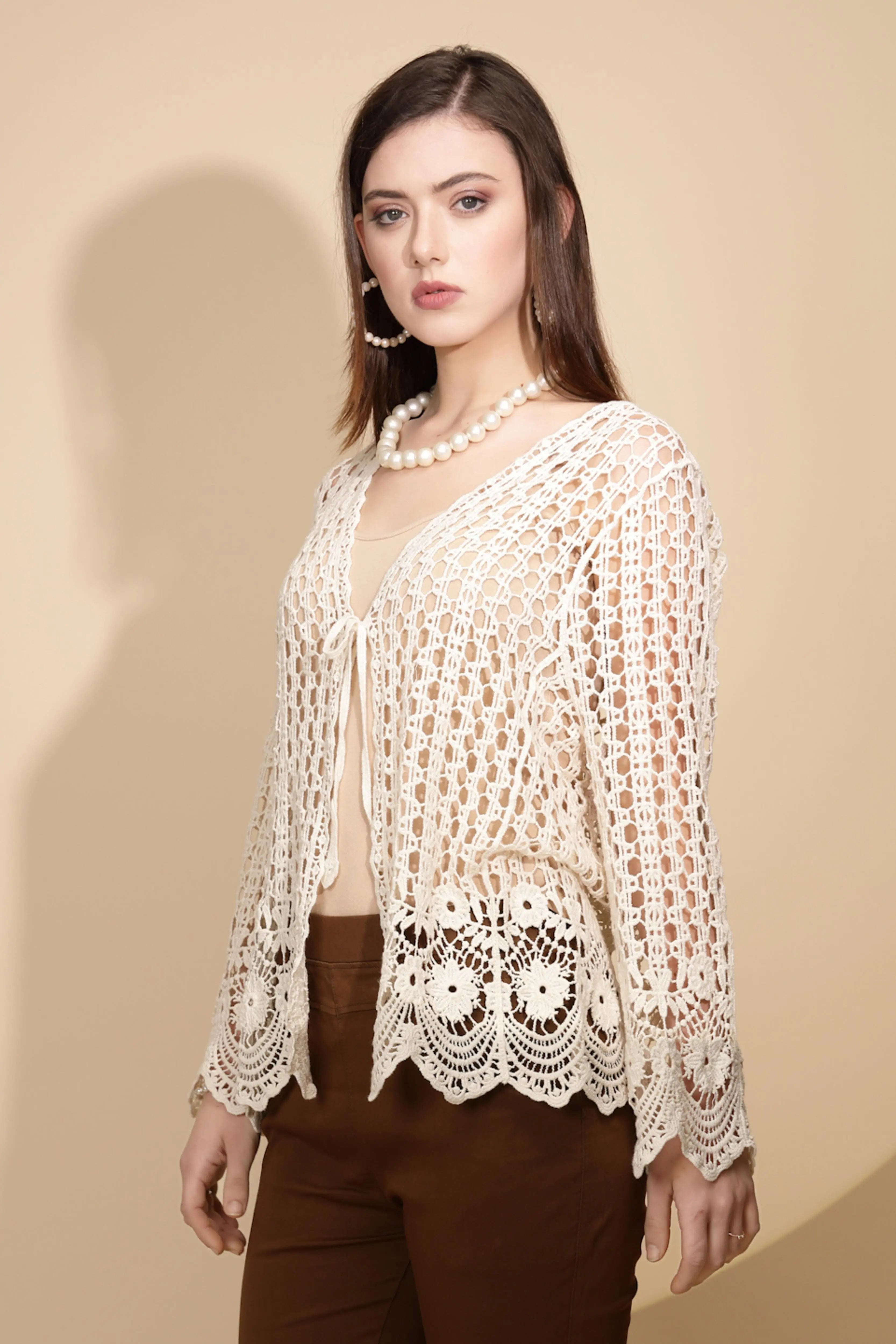 Beige Cotton Blend Shrug - Global Republic
