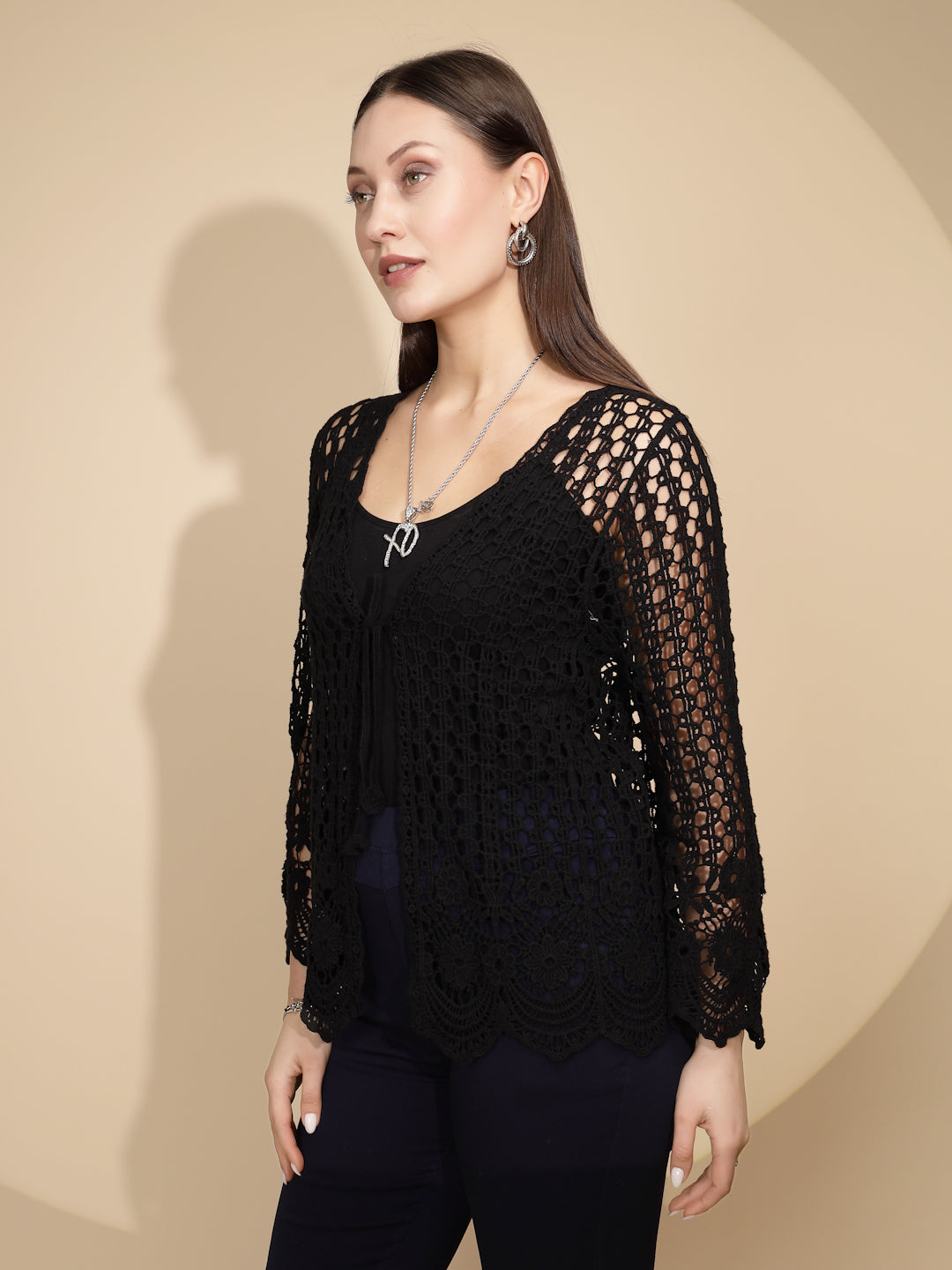 Black Cotton Blend Shrug - Global Republic