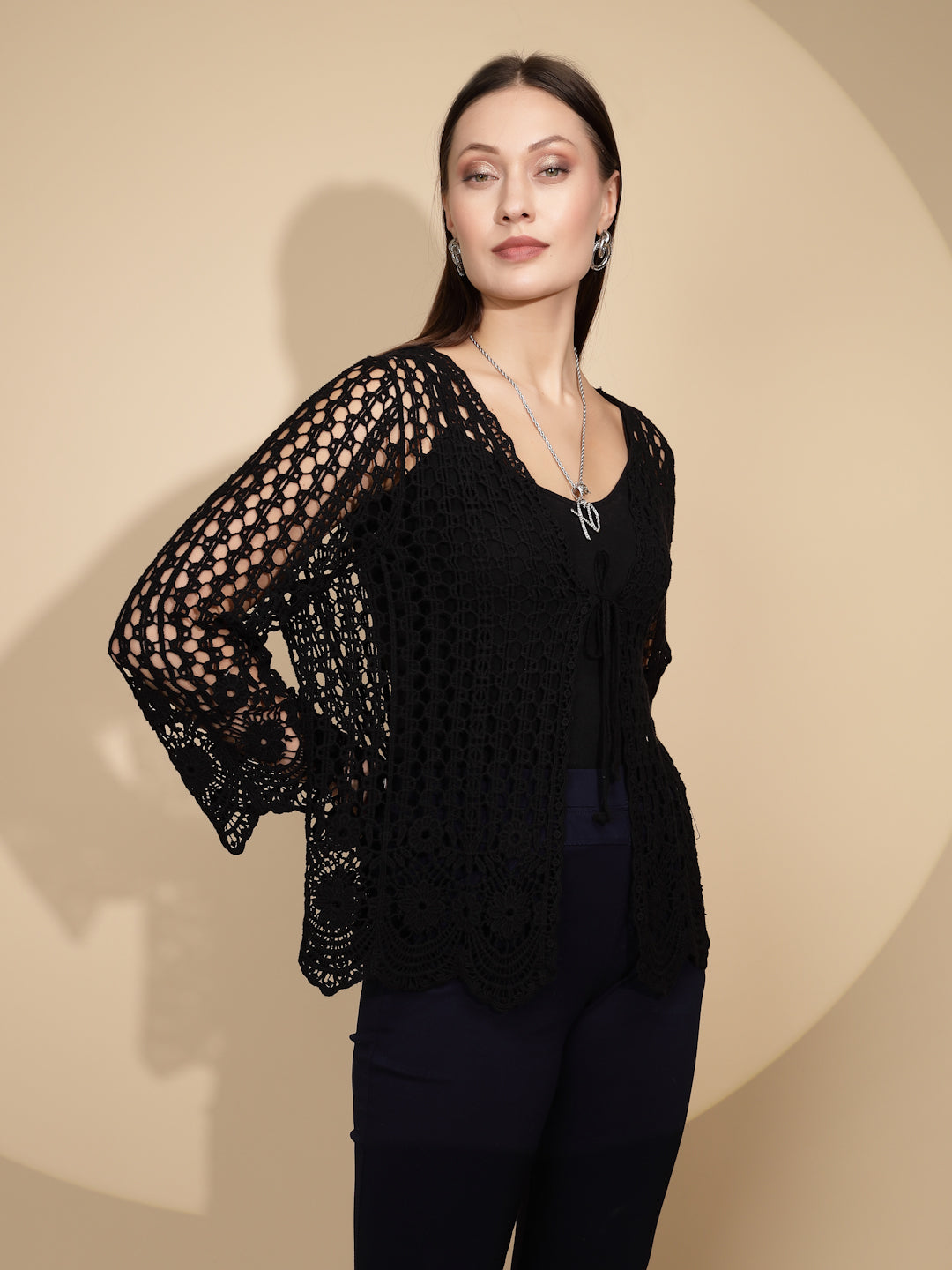 Black Cotton Blend Shrug - Global Republic