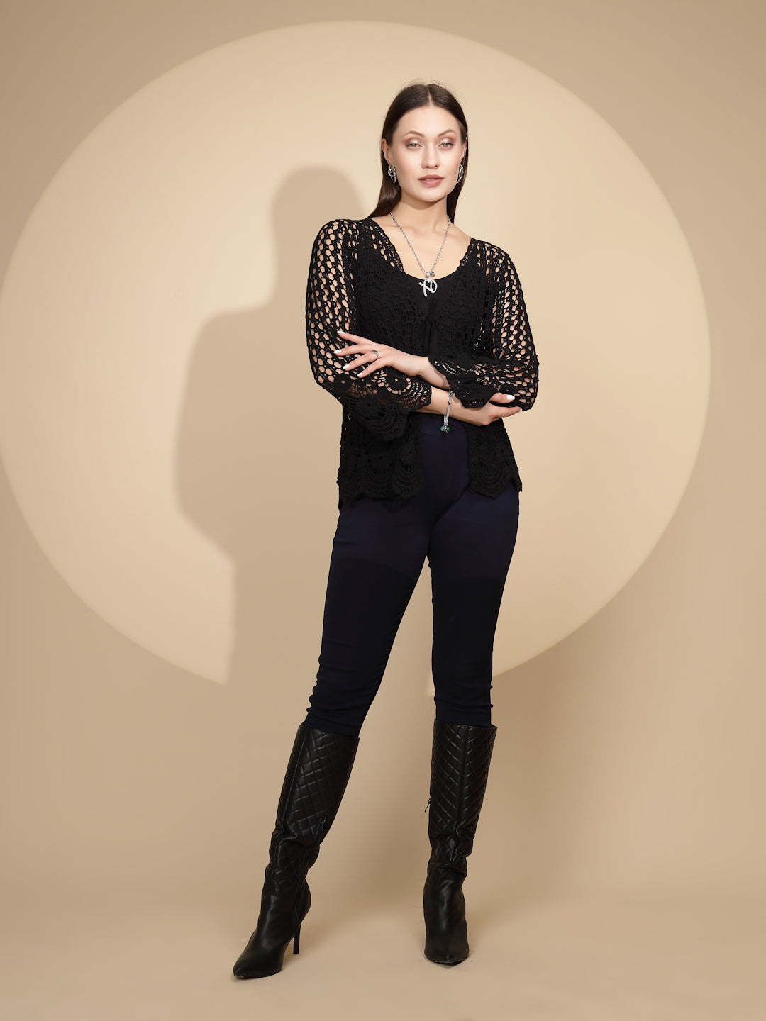 Black Cotton Blend Shrug - Global Republic