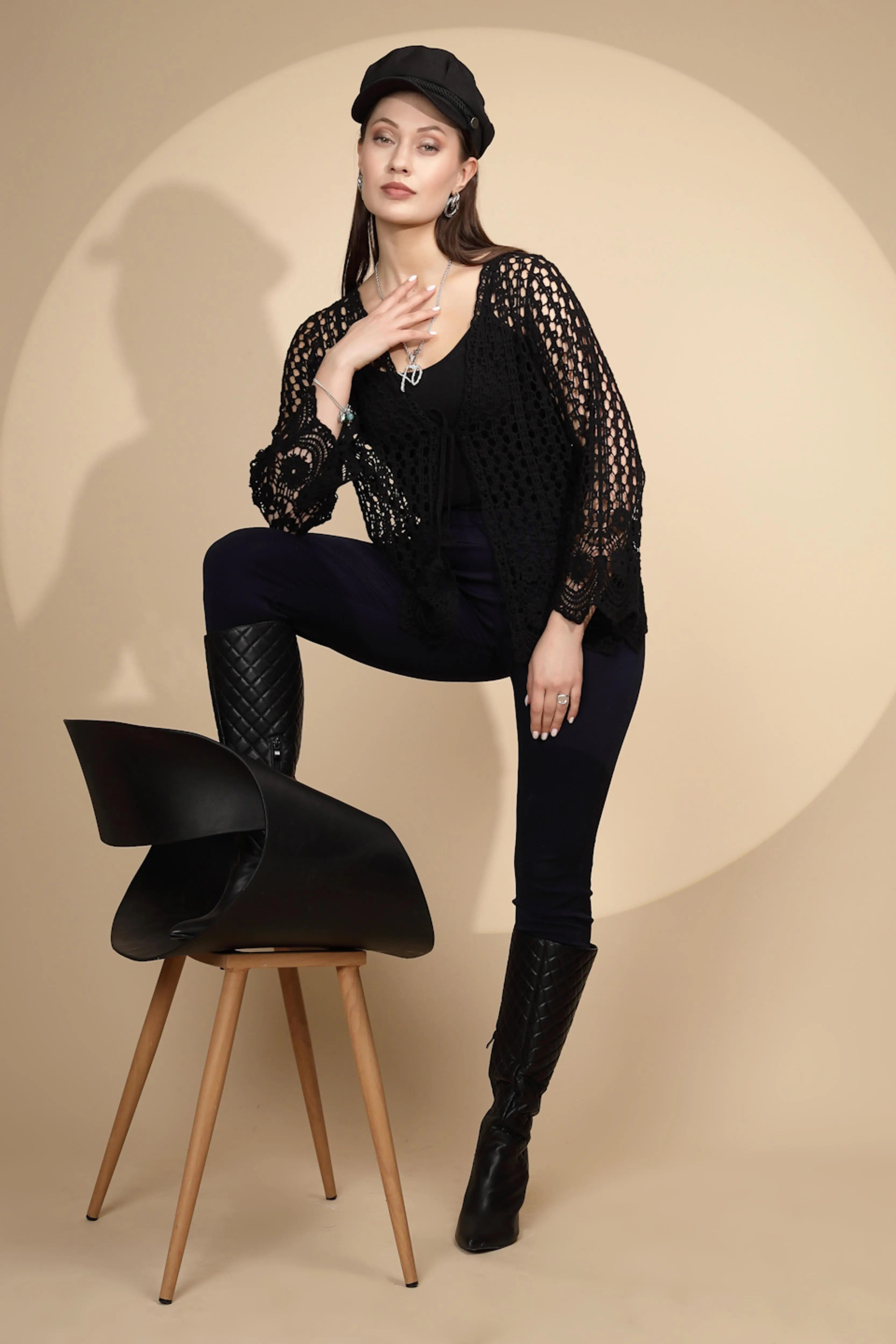 Black Cotton Blend Shrug - Global Republic