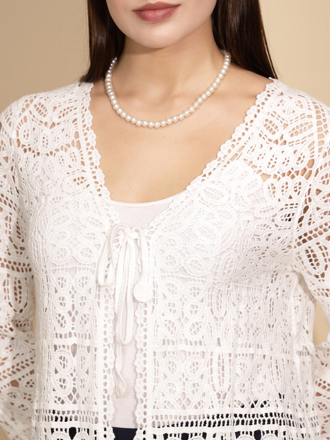 White Cotton Blend Long Shrug - Global Republic