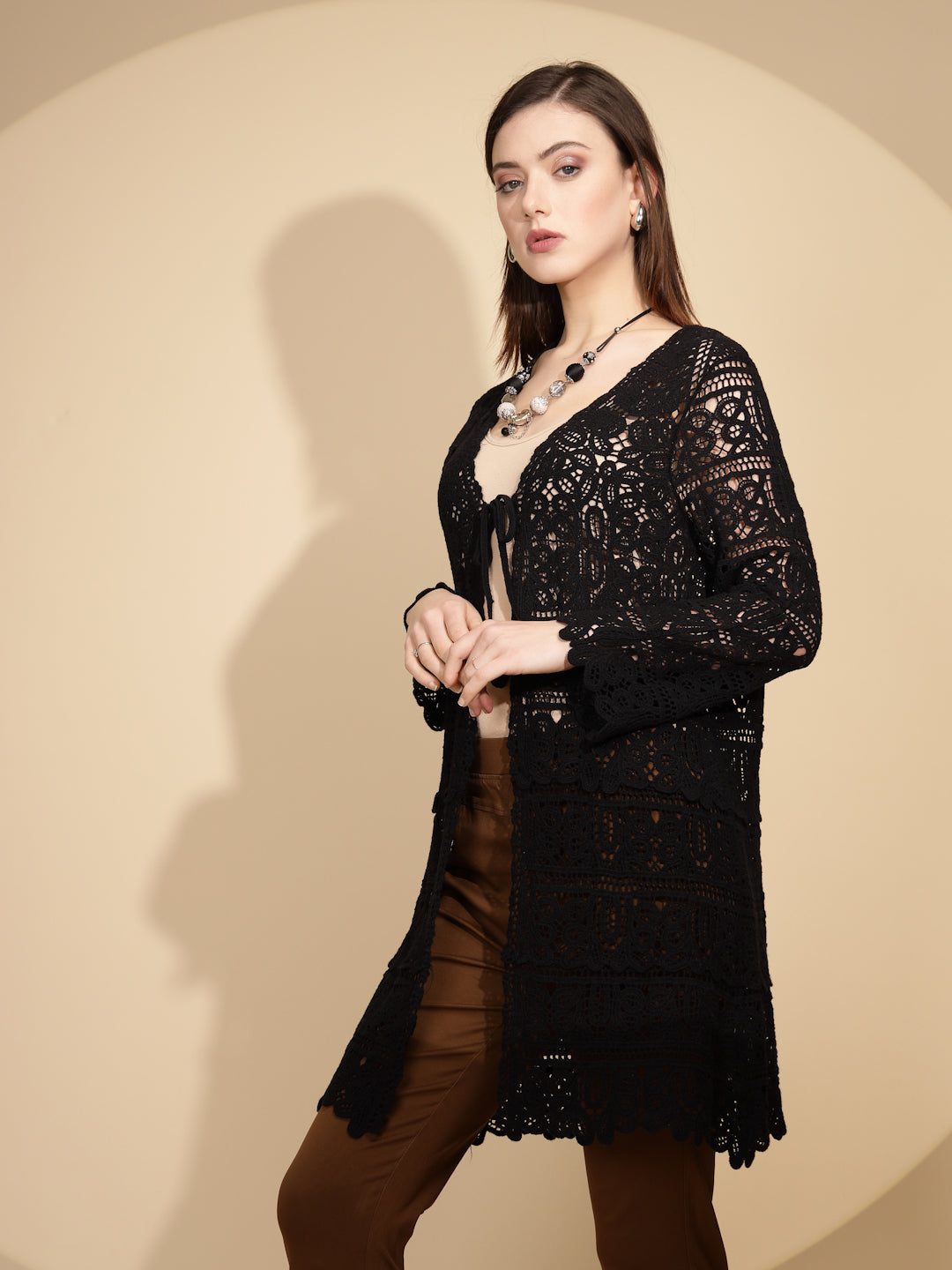Black Cotton Blend Regular Fit Shrug For Women - Global Republic