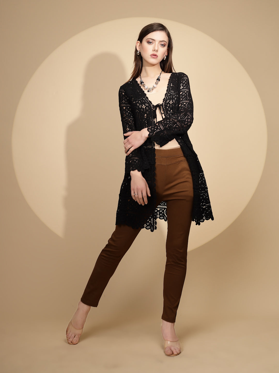 Black Cotton Blend Regular Fit Shrug For Women - Global Republic
