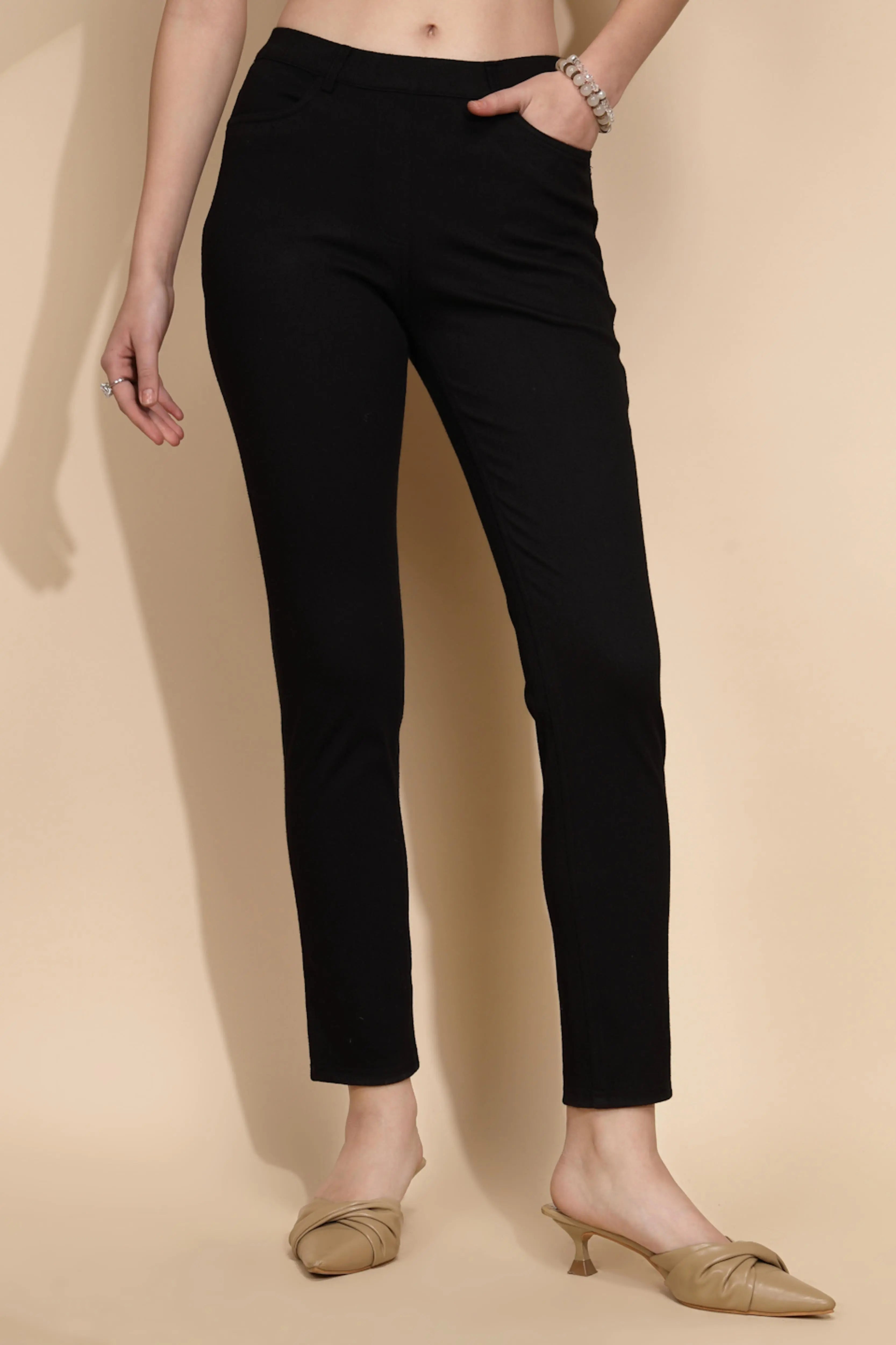 Black Cotton Blend Slim Fit Jegging - Global Republic