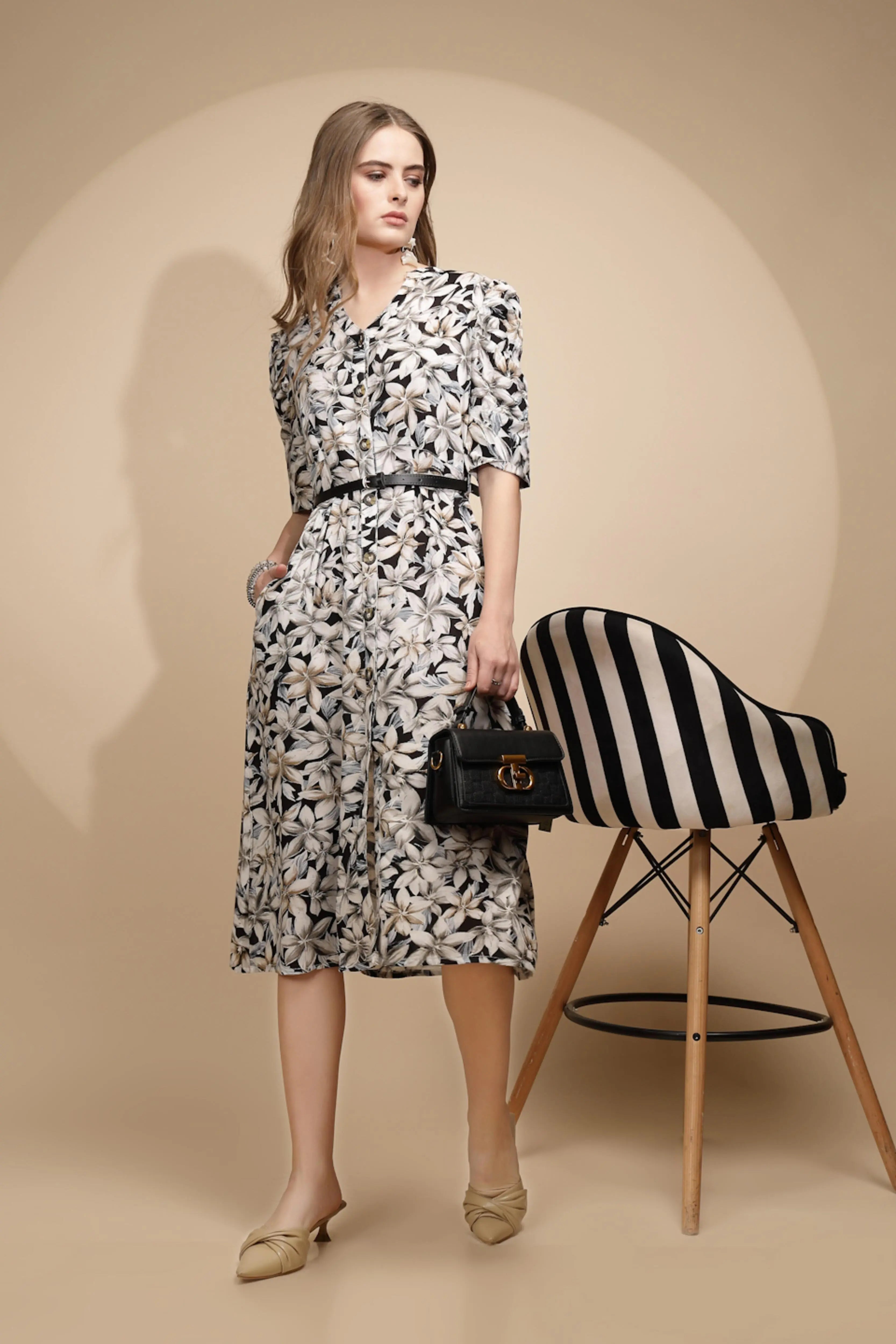 White Regular Fit Dress For Women - Global Republic