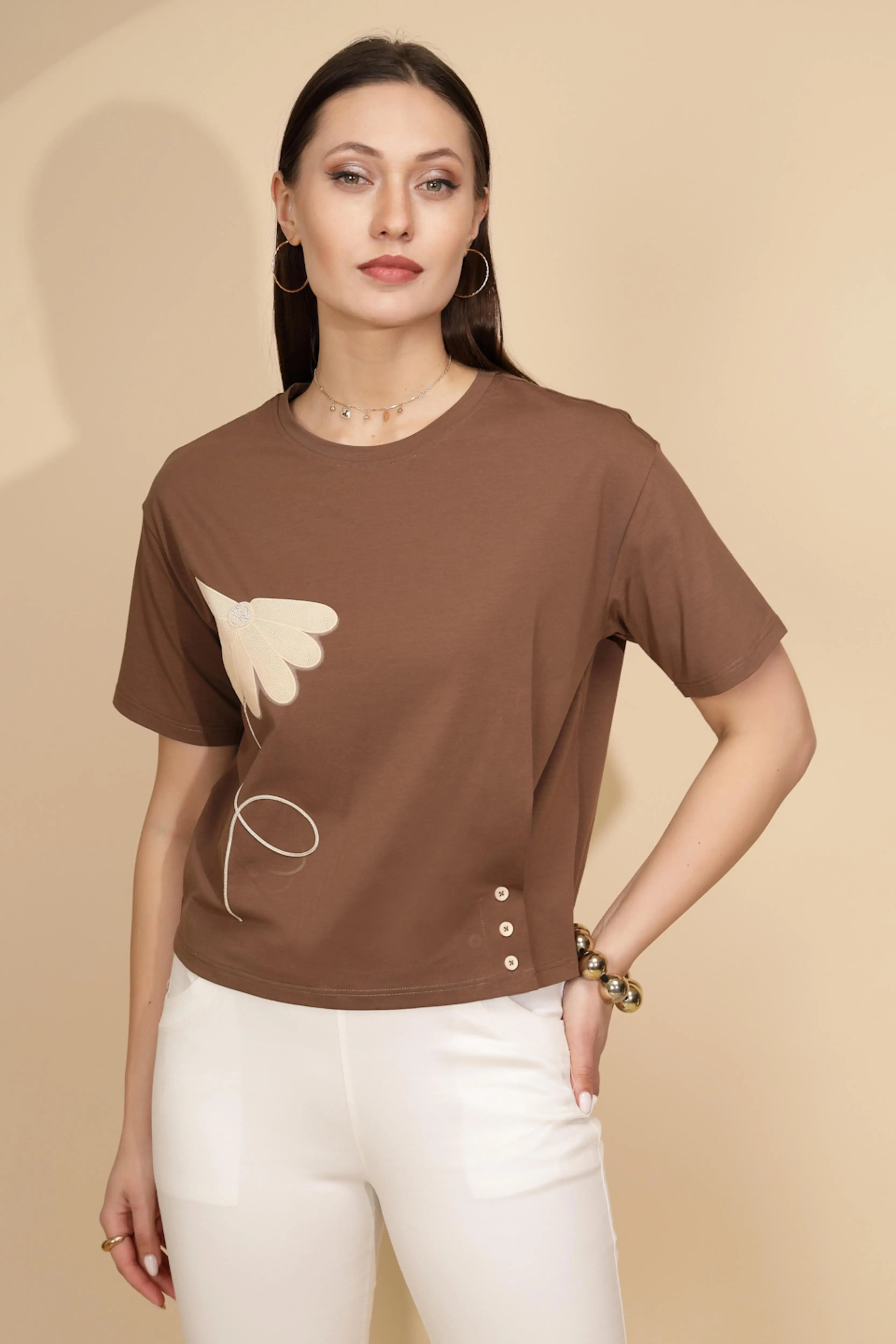 Brown Cotton Blend Regular Fit Top - Global Republic